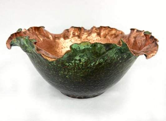 Large Green & Black Floral Serving Bowl