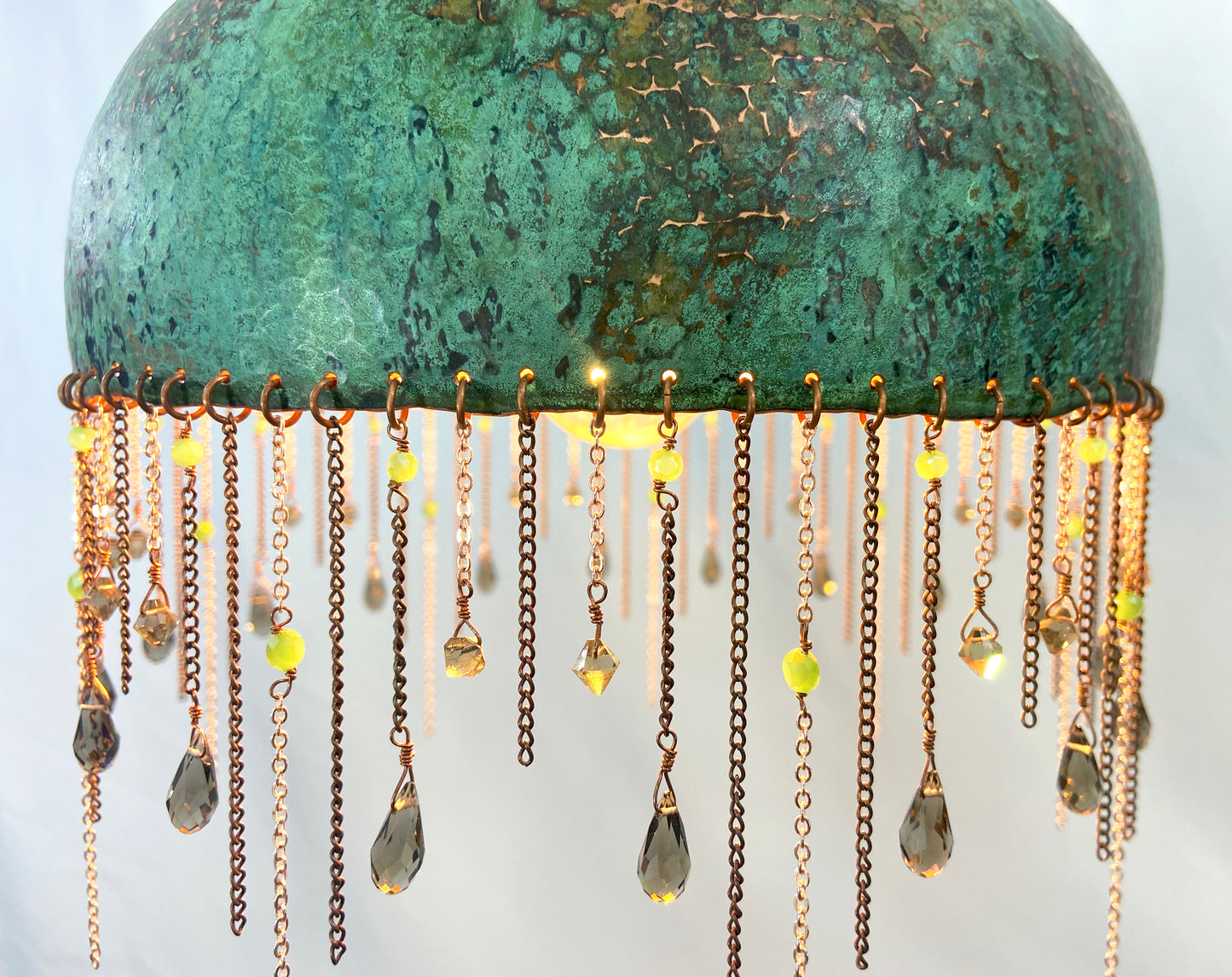 Green Pendant Lamp with Smokey Quartz