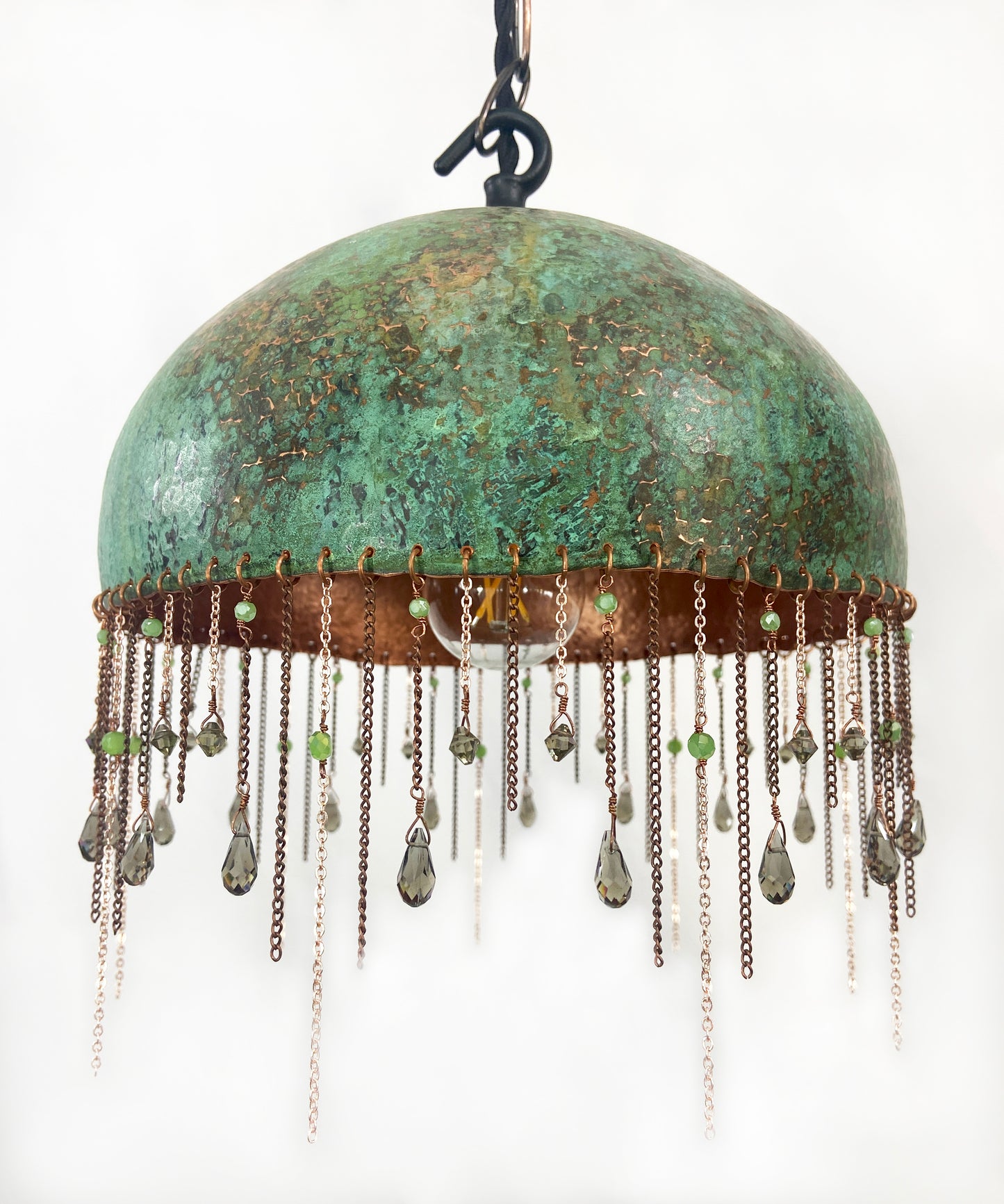 Green Pendant Lamp with Smokey Quartz