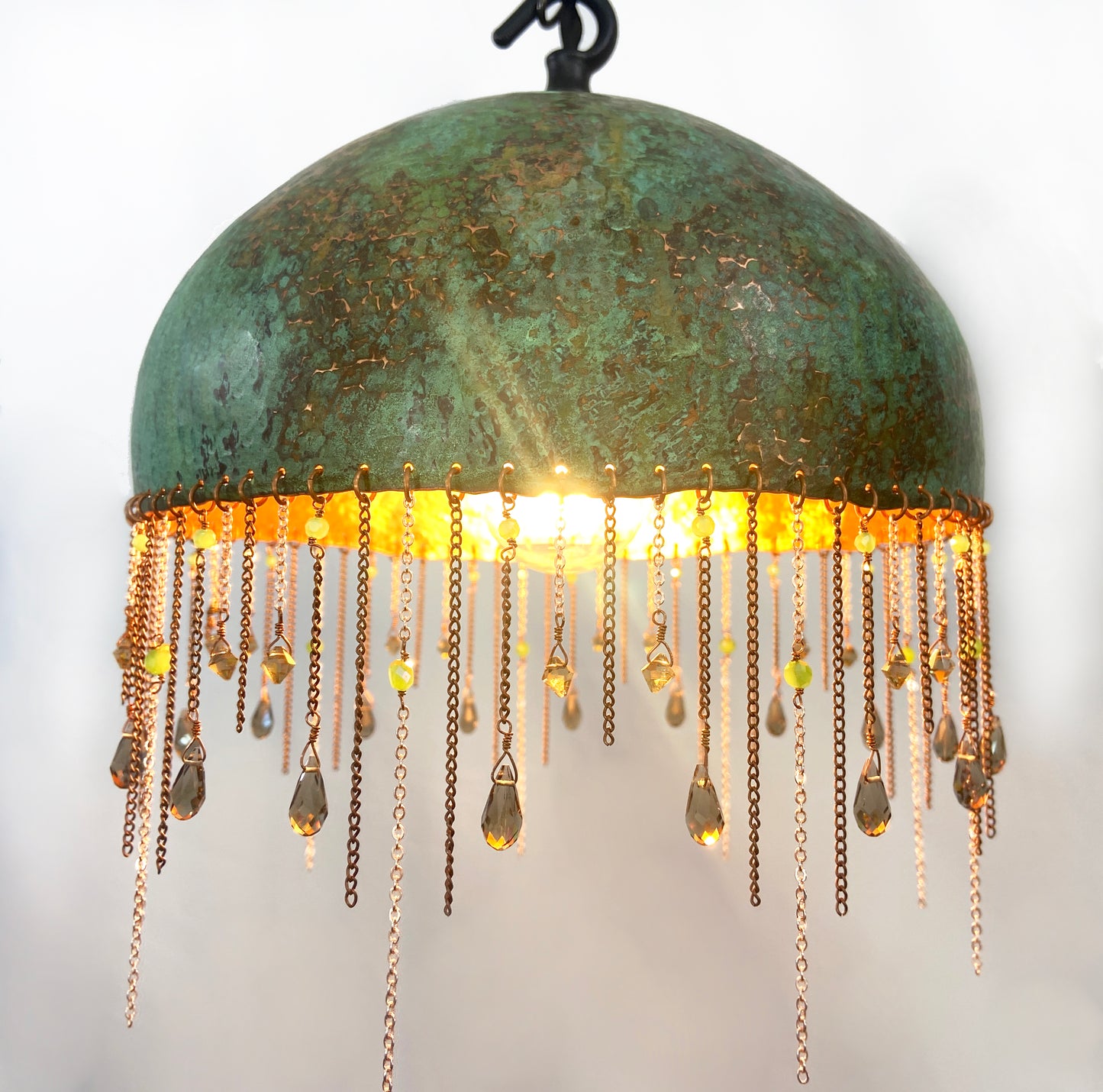 Green Pendant Lamp with Smokey Quartz