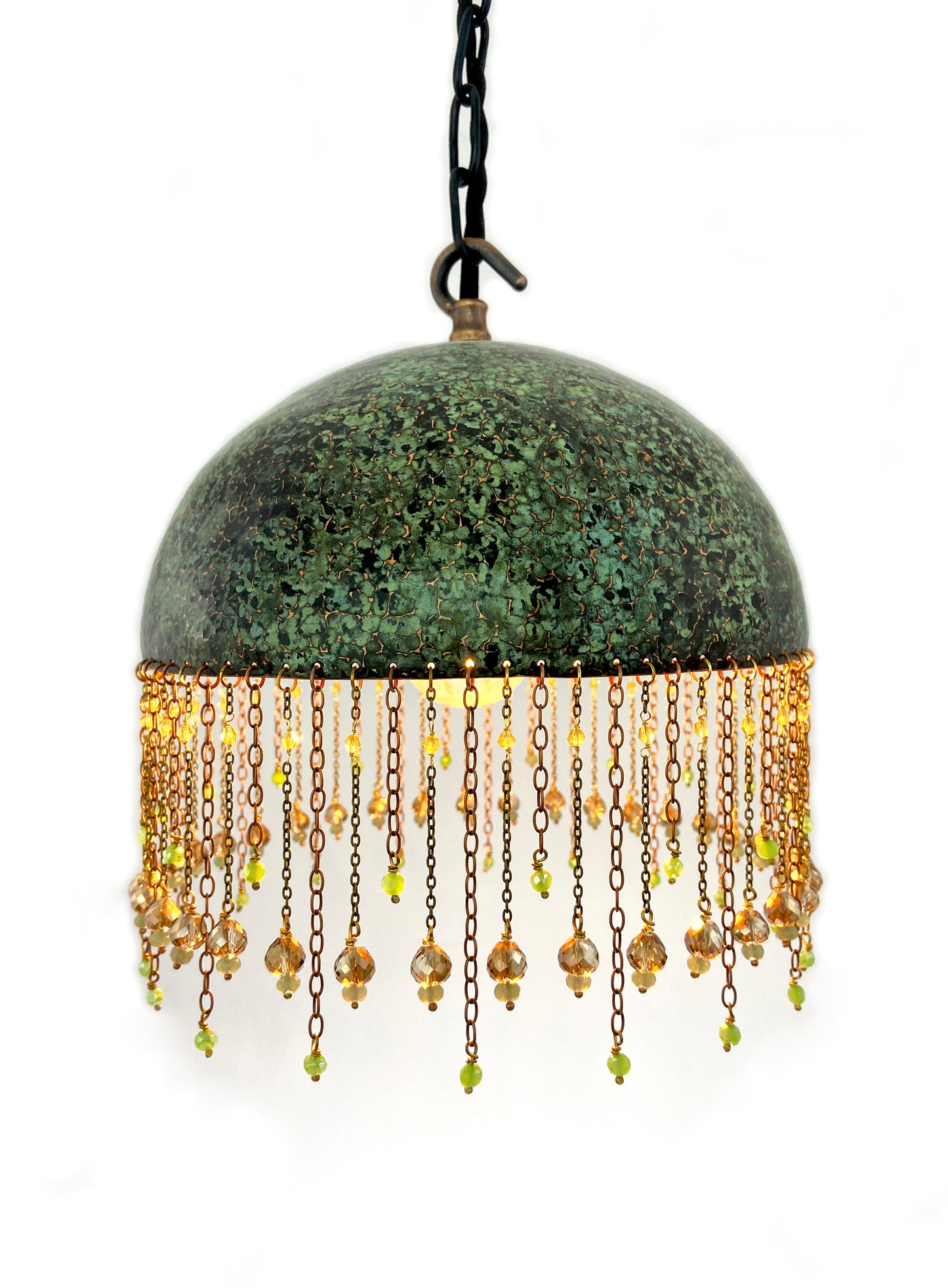 Green Pendant Lamp with crystal & adventurine