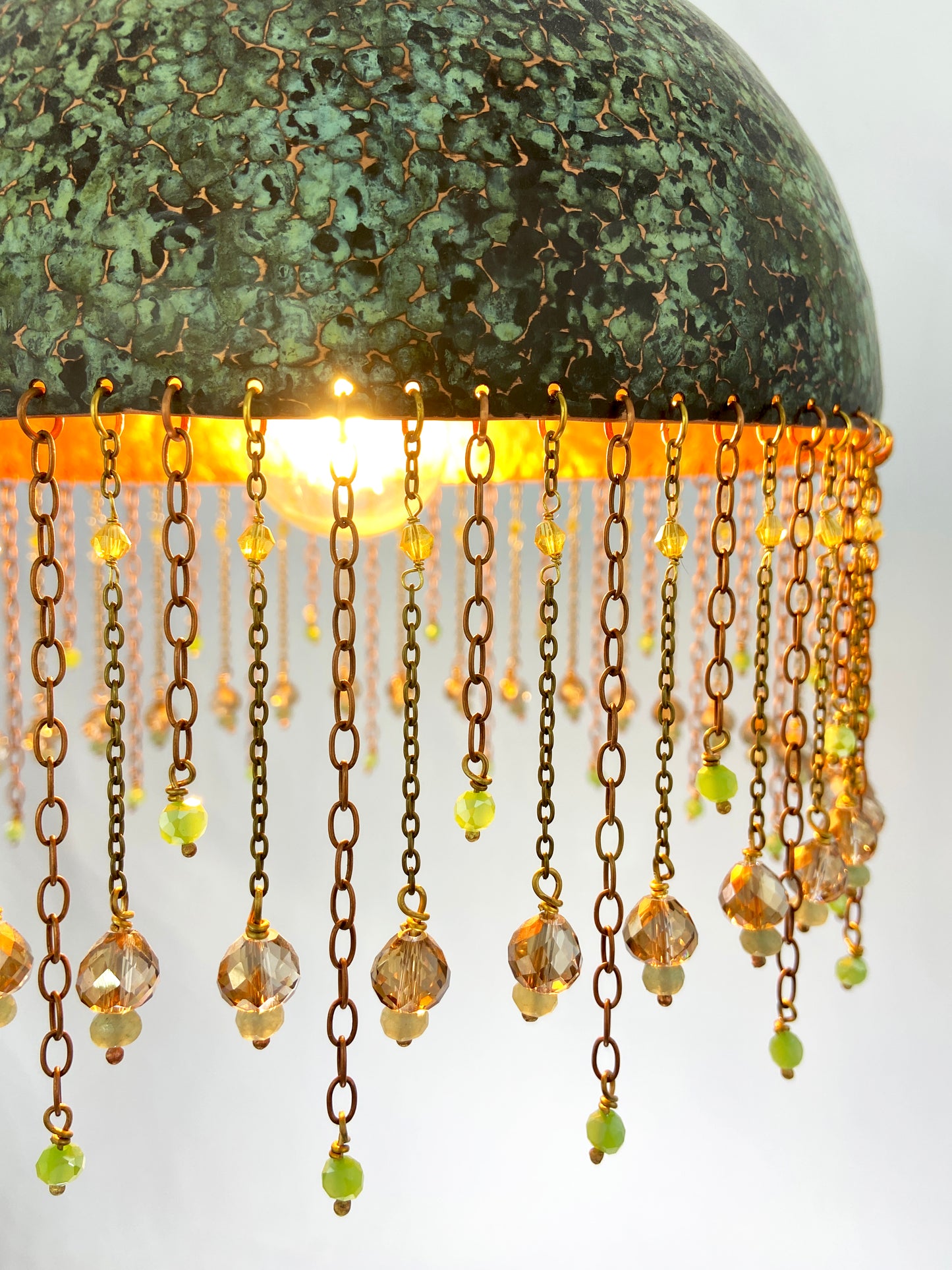 Green Pendant Lamp with crystal & adventurine
