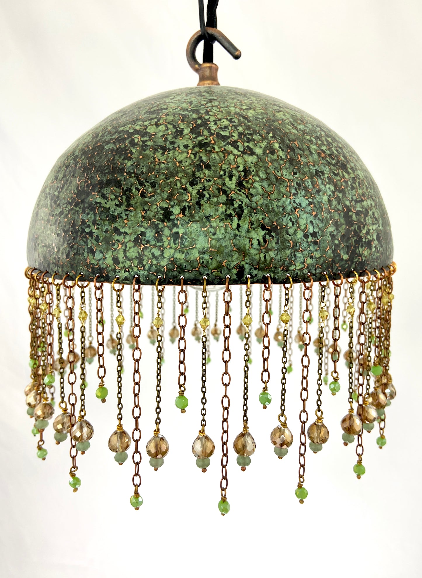 Green Pendant Lamp with crystal & adventurine