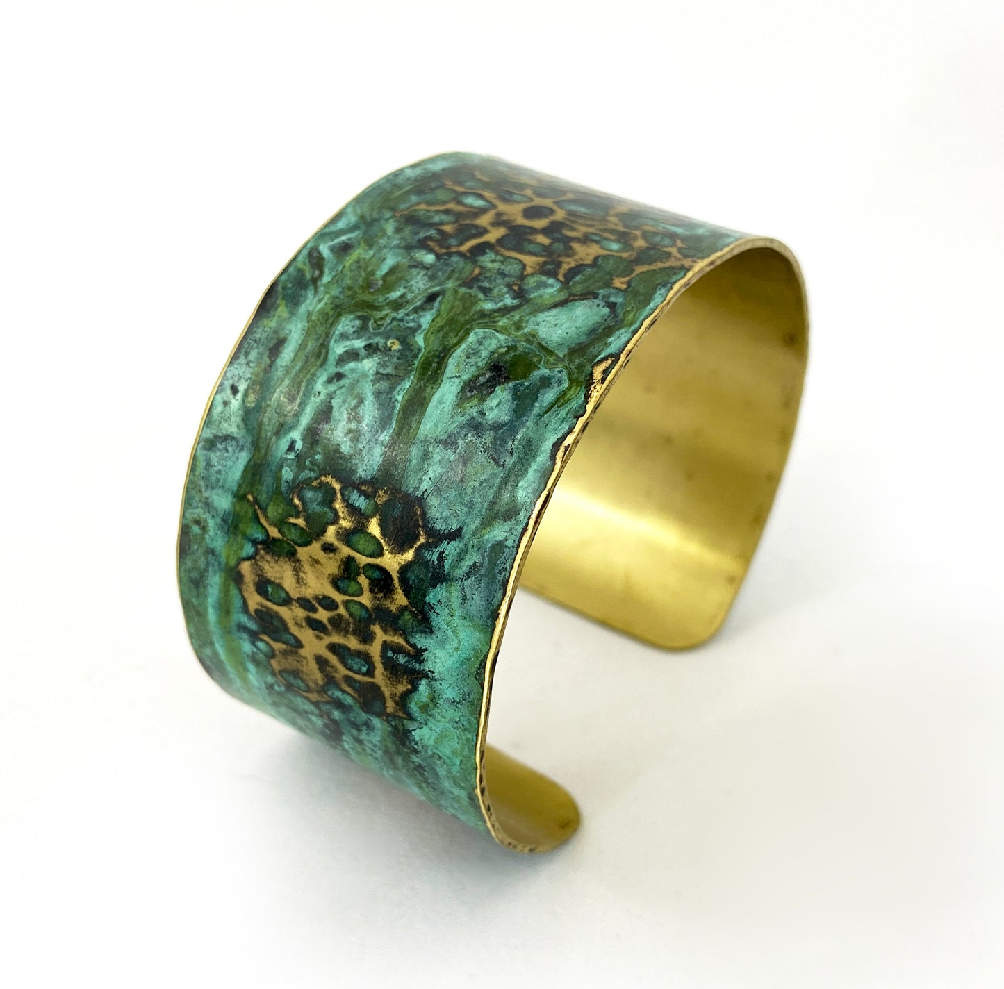 Hammered Green "Crackle" Brass Cuff Bracelet