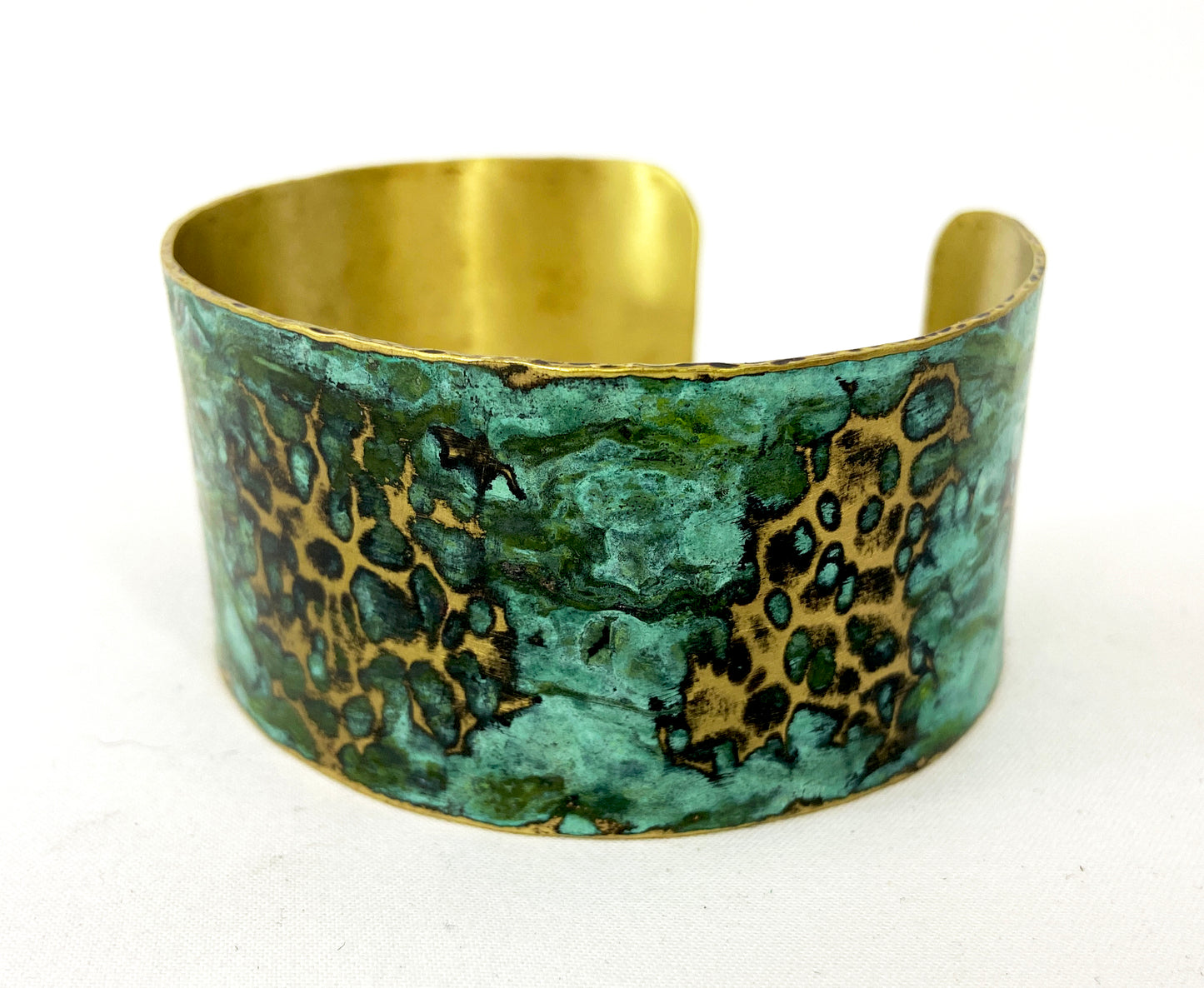 Hammered Green "Crackle" Brass Cuff Bracelet