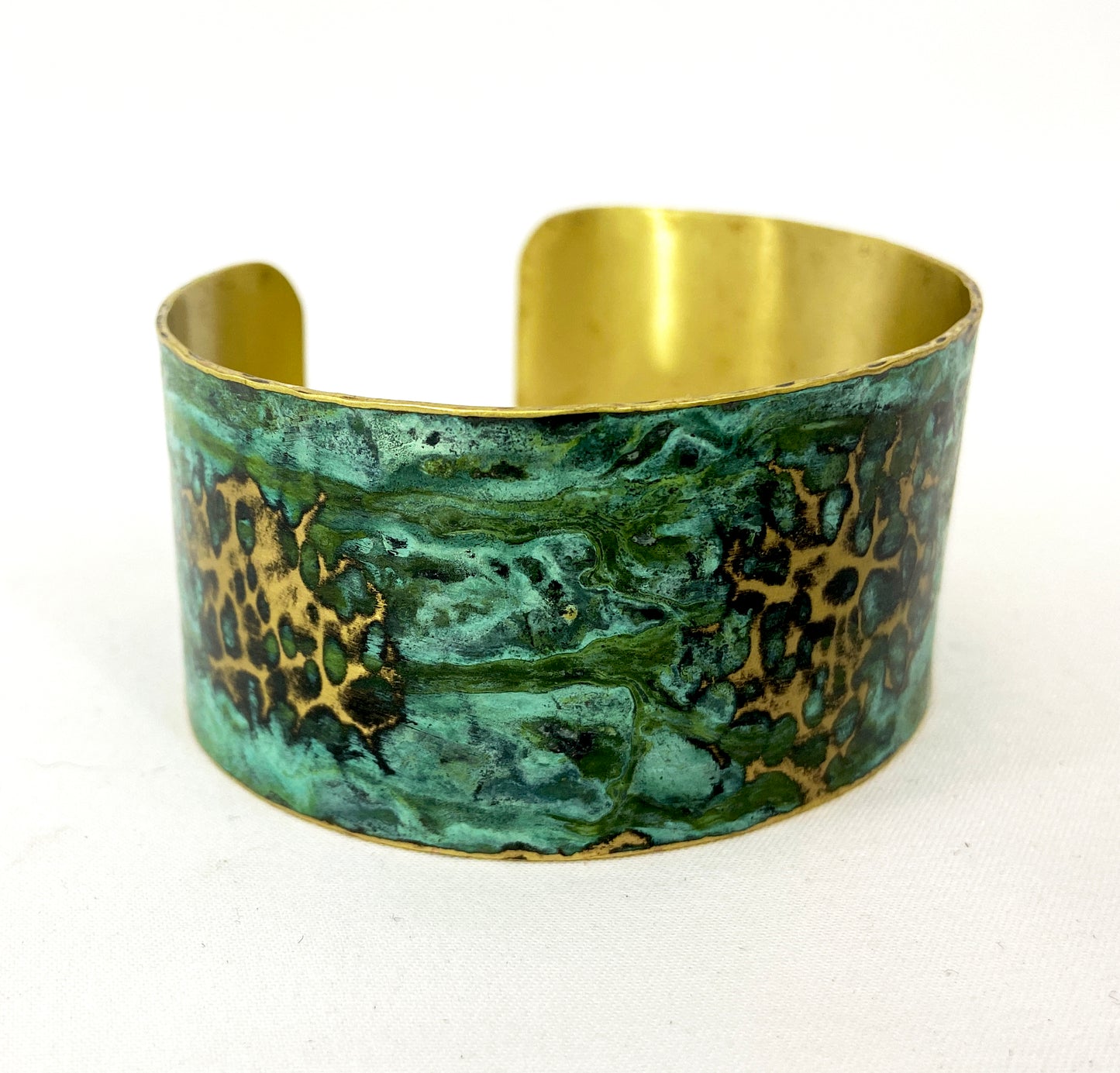 Hammered Green "Crackle" Brass Cuff Bracelet