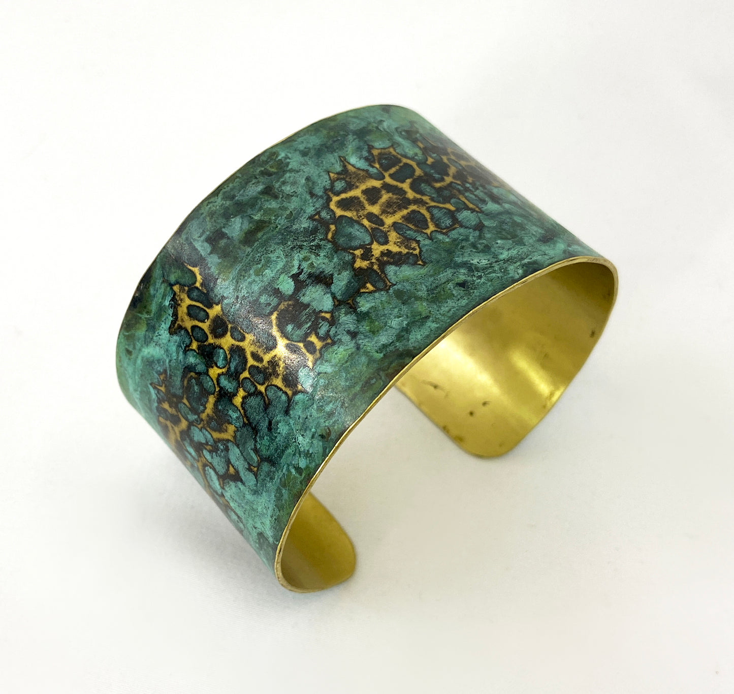 Hammered Green & Blue "Crackle" Brass Cuff Bracelet