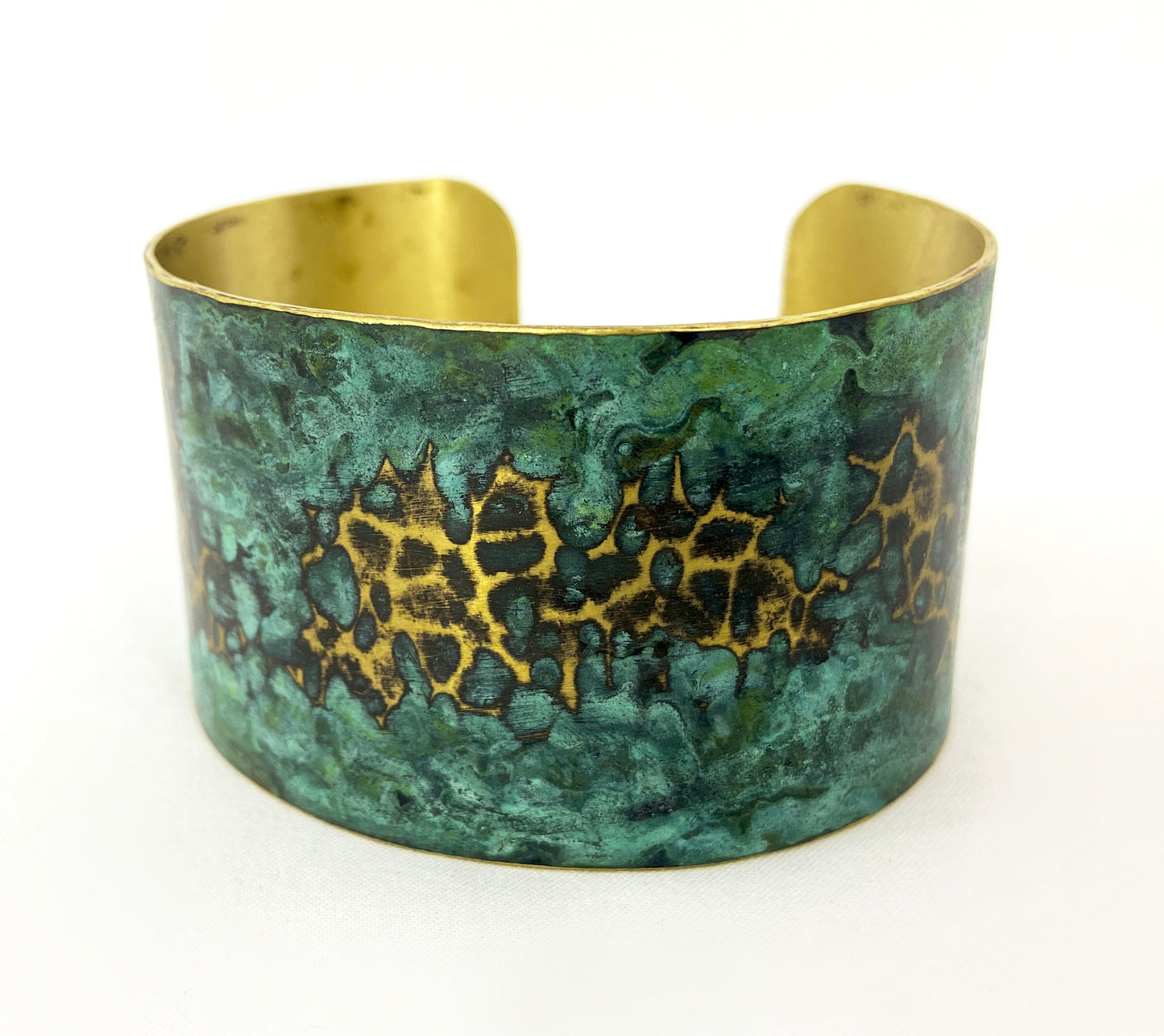 Hammered Green & Blue "Crackle" Brass Cuff Bracelet