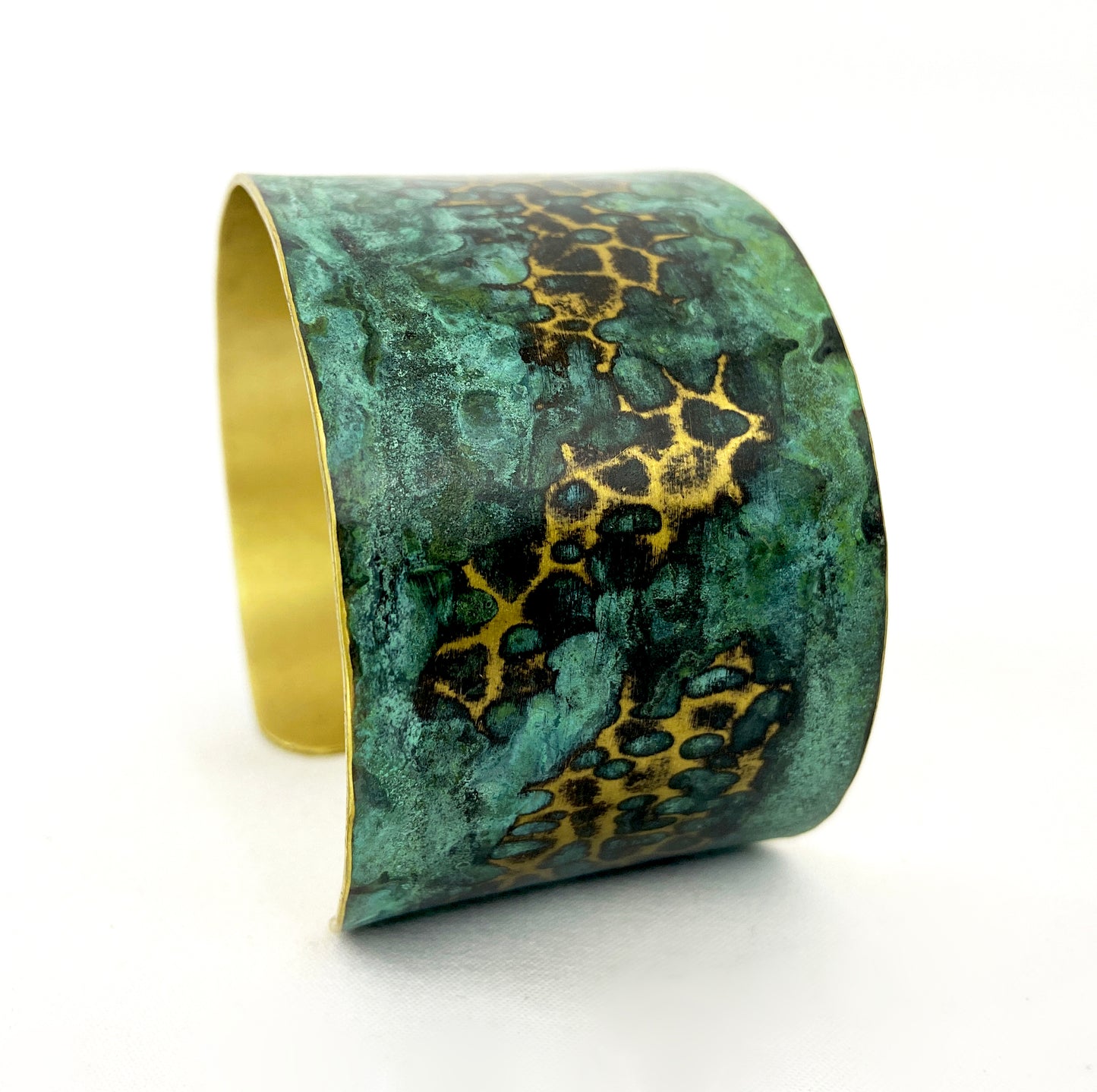 Hammered Green & Blue "Crackle" Brass Cuff Bracelet