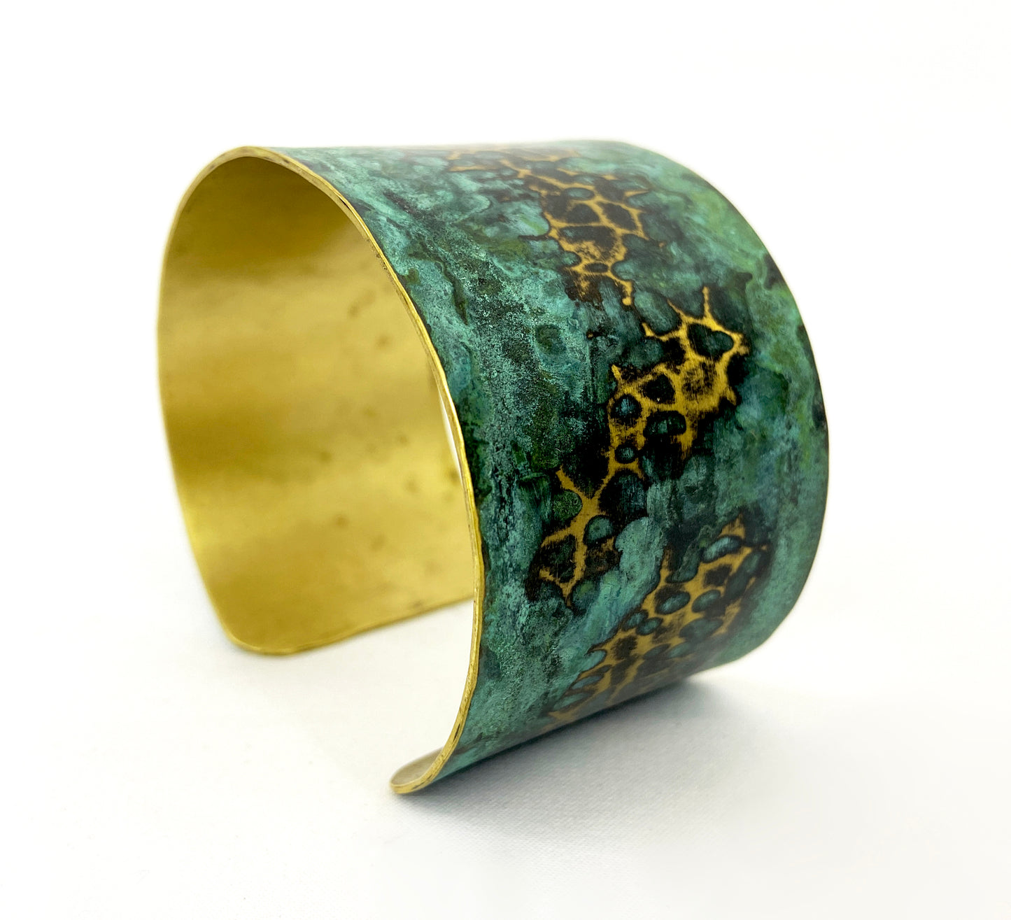 Hammered Green & Blue "Crackle" Brass Cuff Bracelet