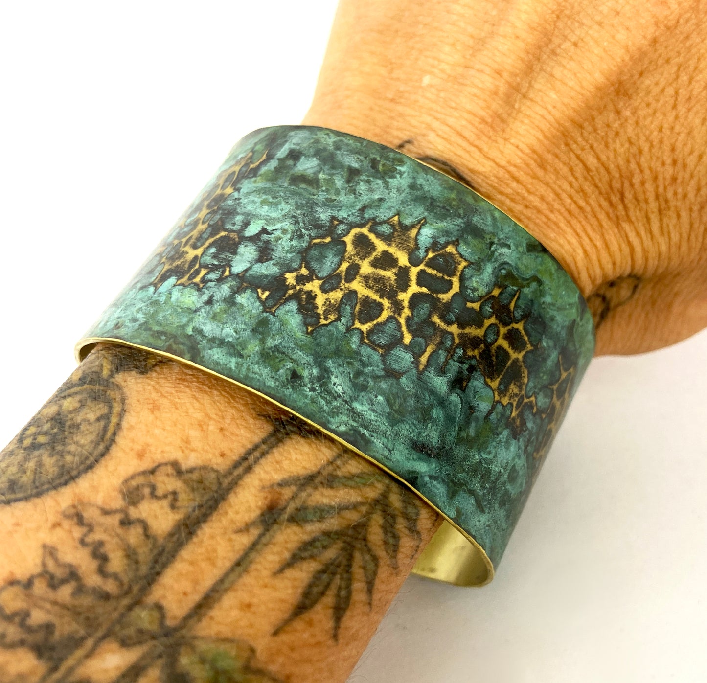 Hammered Green & Blue "Crackle" Brass Cuff Bracelet