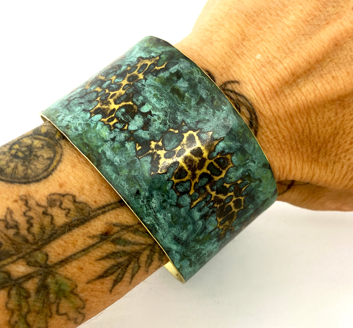 Hammered Green & Blue "Crackle" Brass Cuff Bracelet
