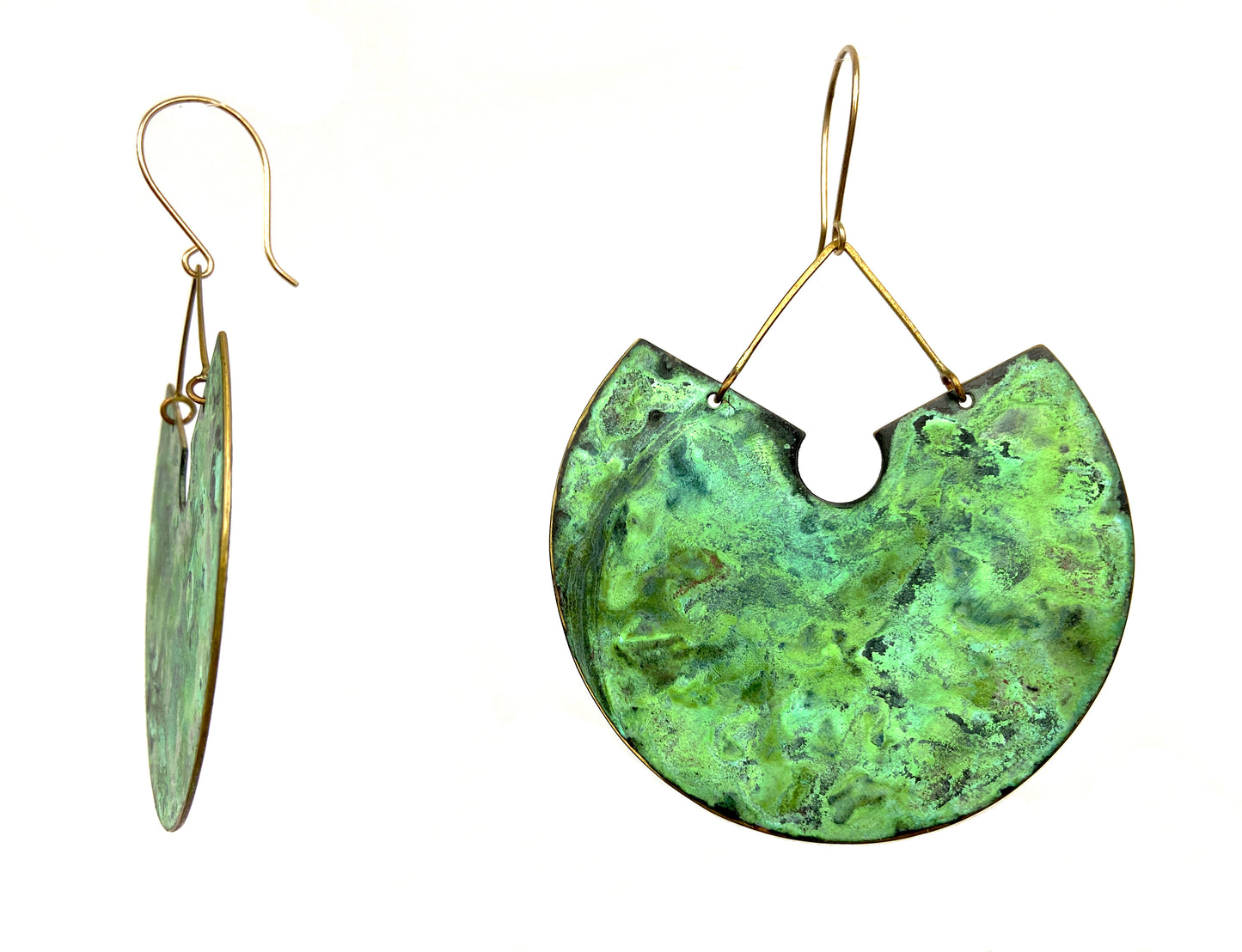 Large Patinated Disc Dangle earrings