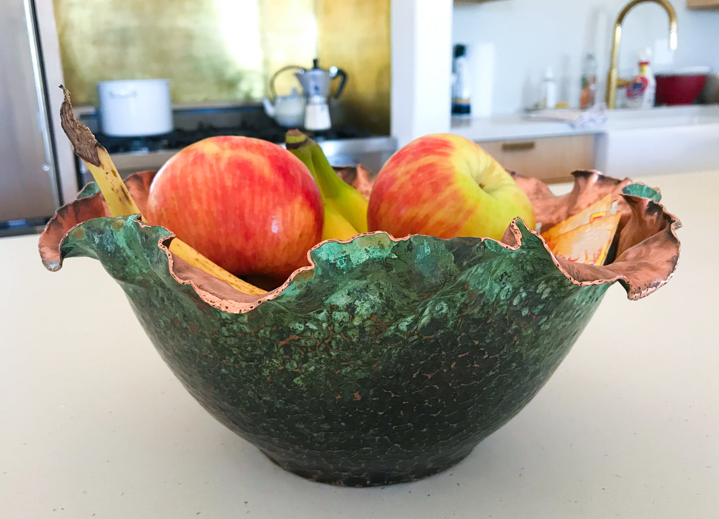 Large Green & Black Floral Serving Bowl