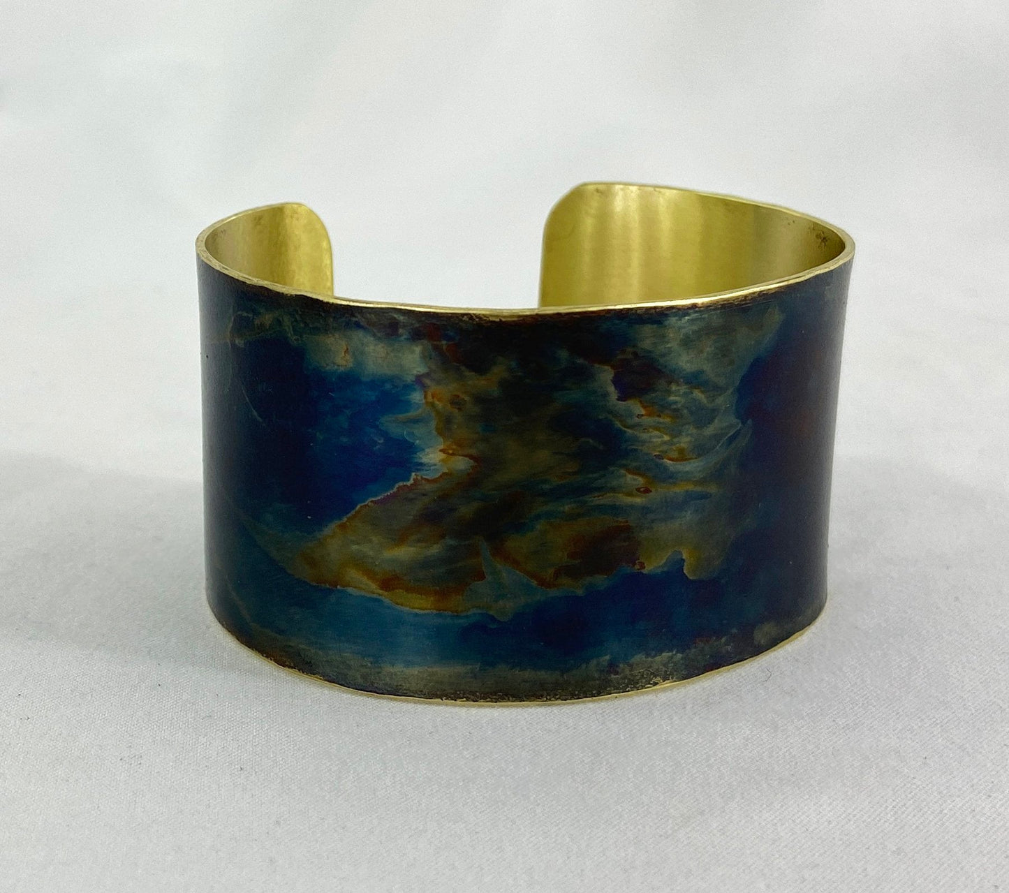 Custom Brass Cuff with Torch Blue Patina