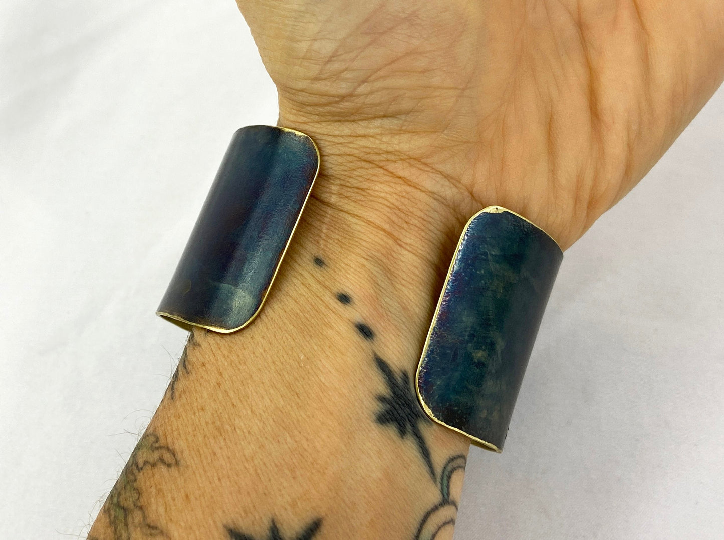 Custom Brass Cuff with Torch Blue Patina