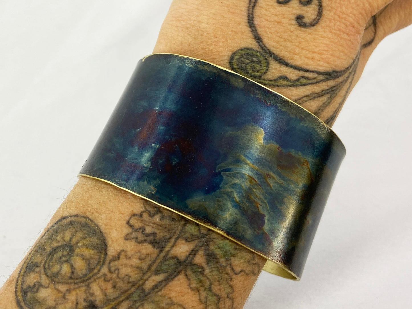 Brass Cuff with Torch Blue Patina
