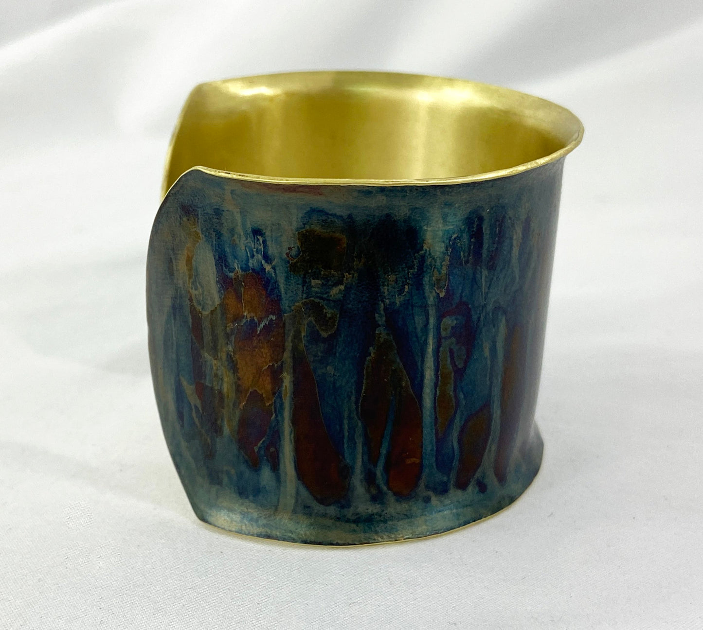 Flanged Brass Cuff with Torched Blue Patina