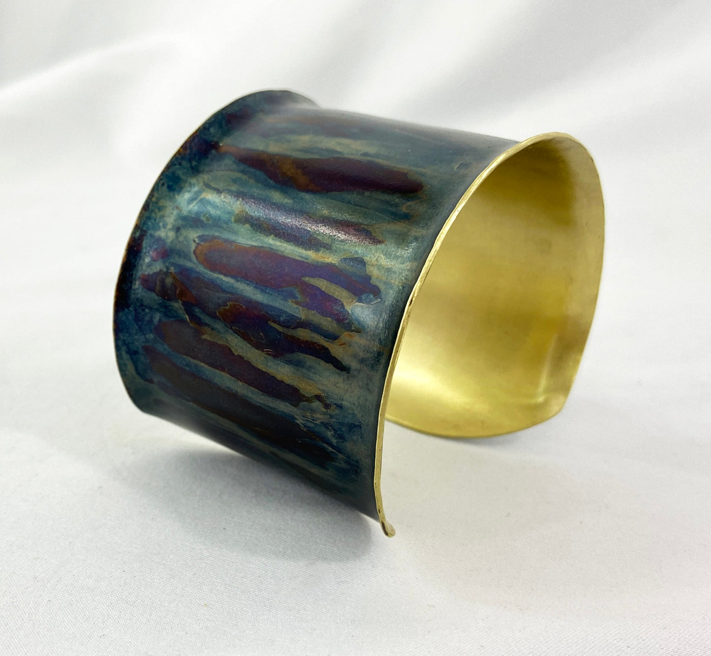 Flanged Brass Cuff with Torched Blue Patina