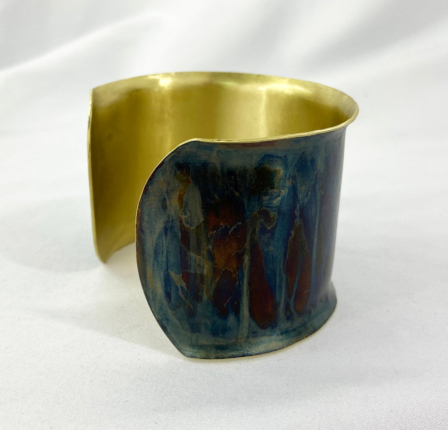 Flanged Brass Cuff with Torched Blue Patina