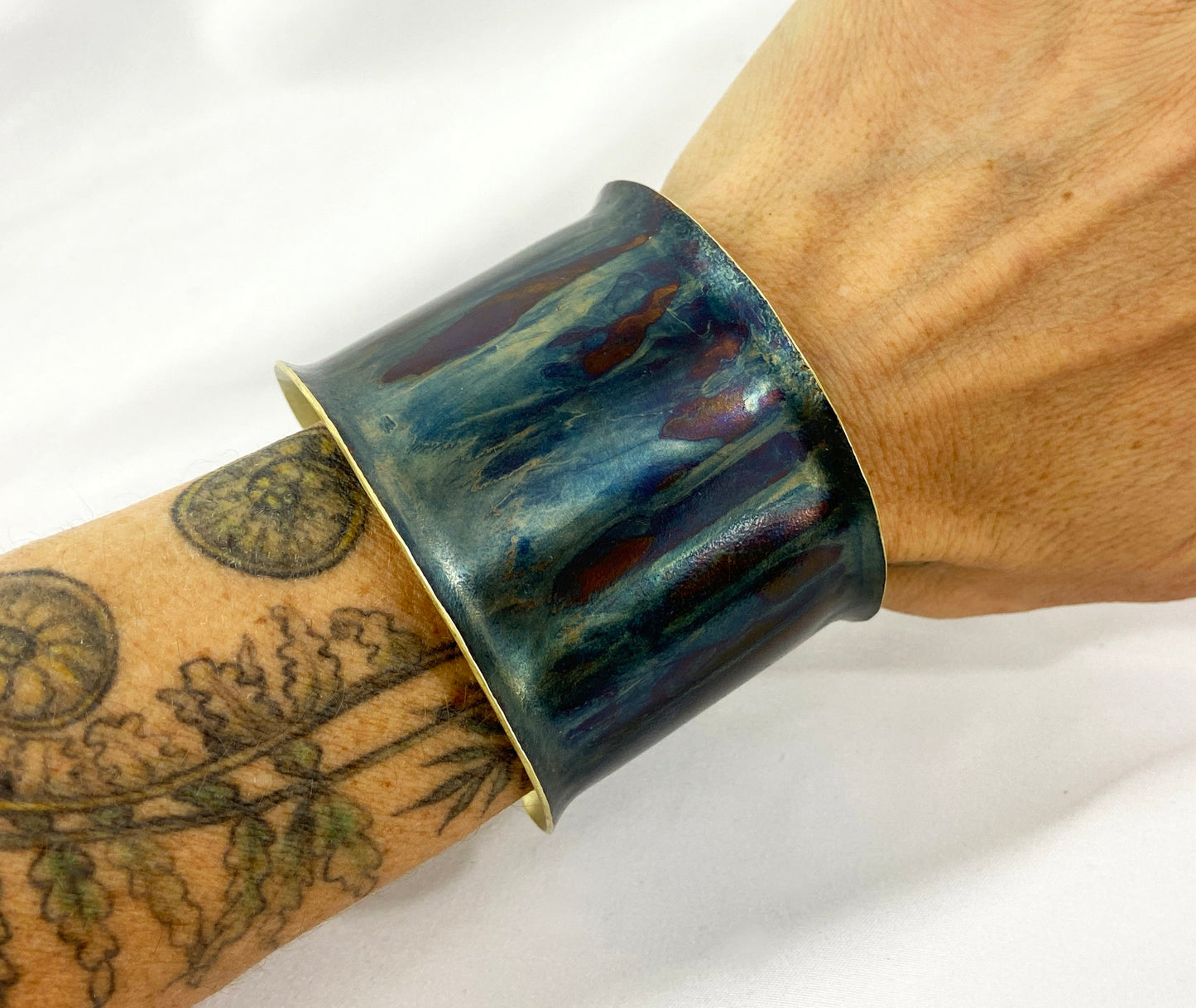 Flanged Brass Cuff with Torched Blue Patina