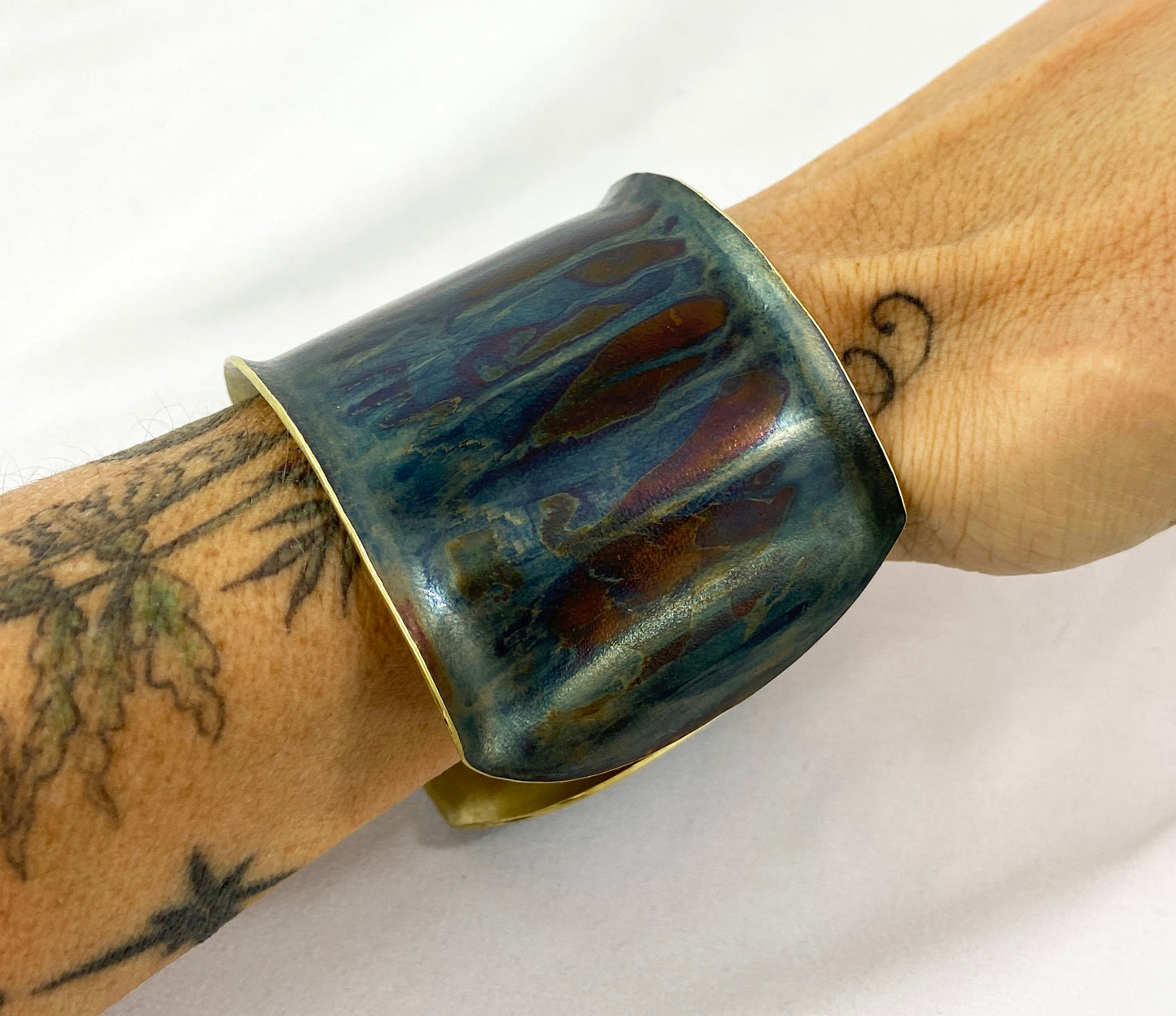 Flanged Brass Cuff with Torched Blue Patina