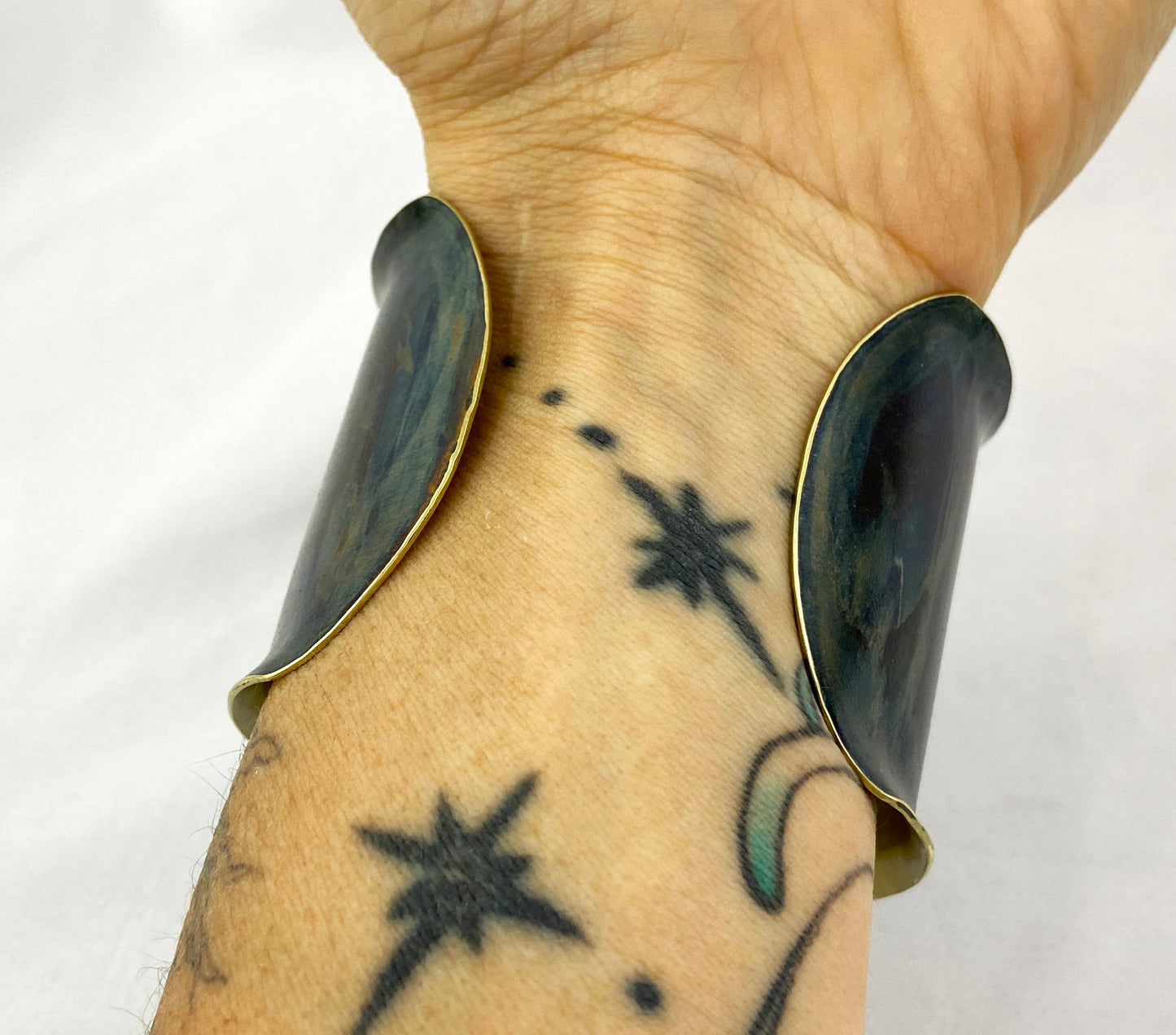 Flanged Brass Cuff with Torched Blue Patina