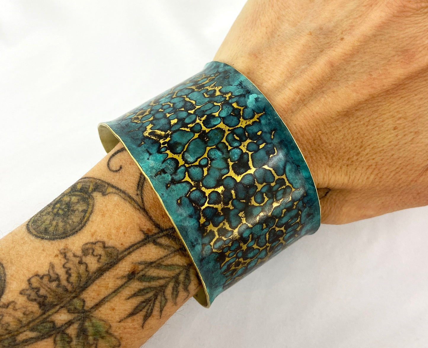 Hammered Blue Brass Cuff Bracelet