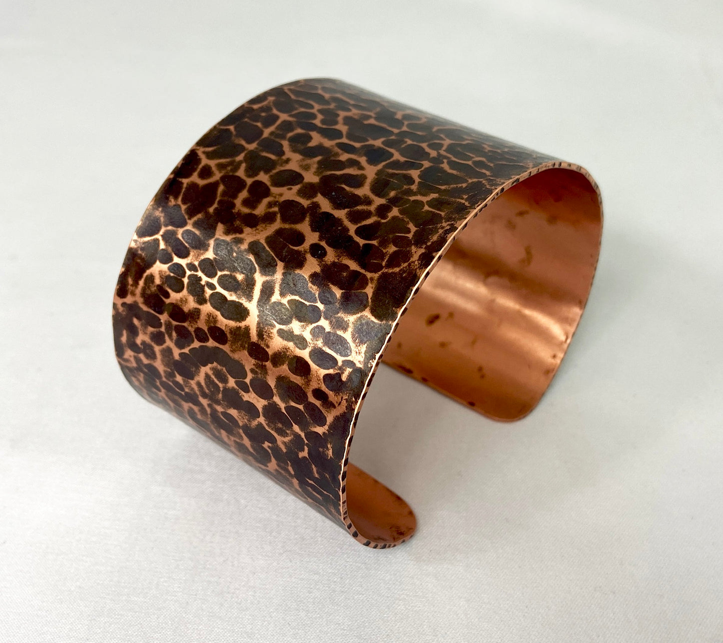 Large Hammered Copper Cuff Bracelet with Torch Patina