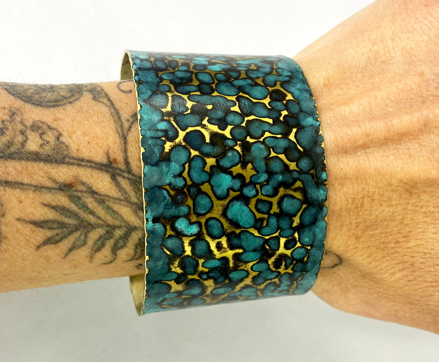 Hammered Brass Blue Cuff Bracelet