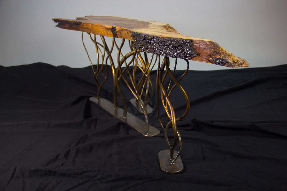 Black Acacia and Steel Live Edge Coffee Table