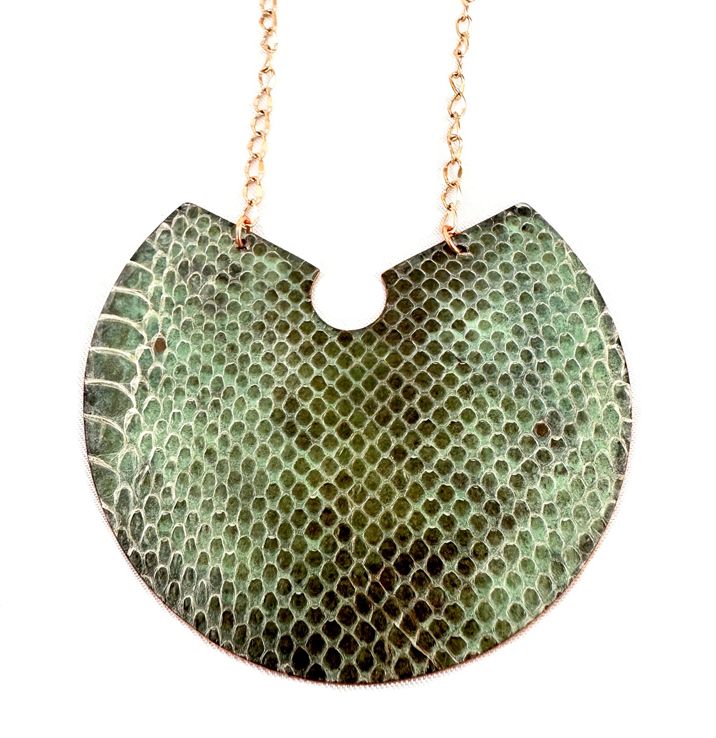 Snake Shed Necklace- Reversible Tiffany Patina- Copper