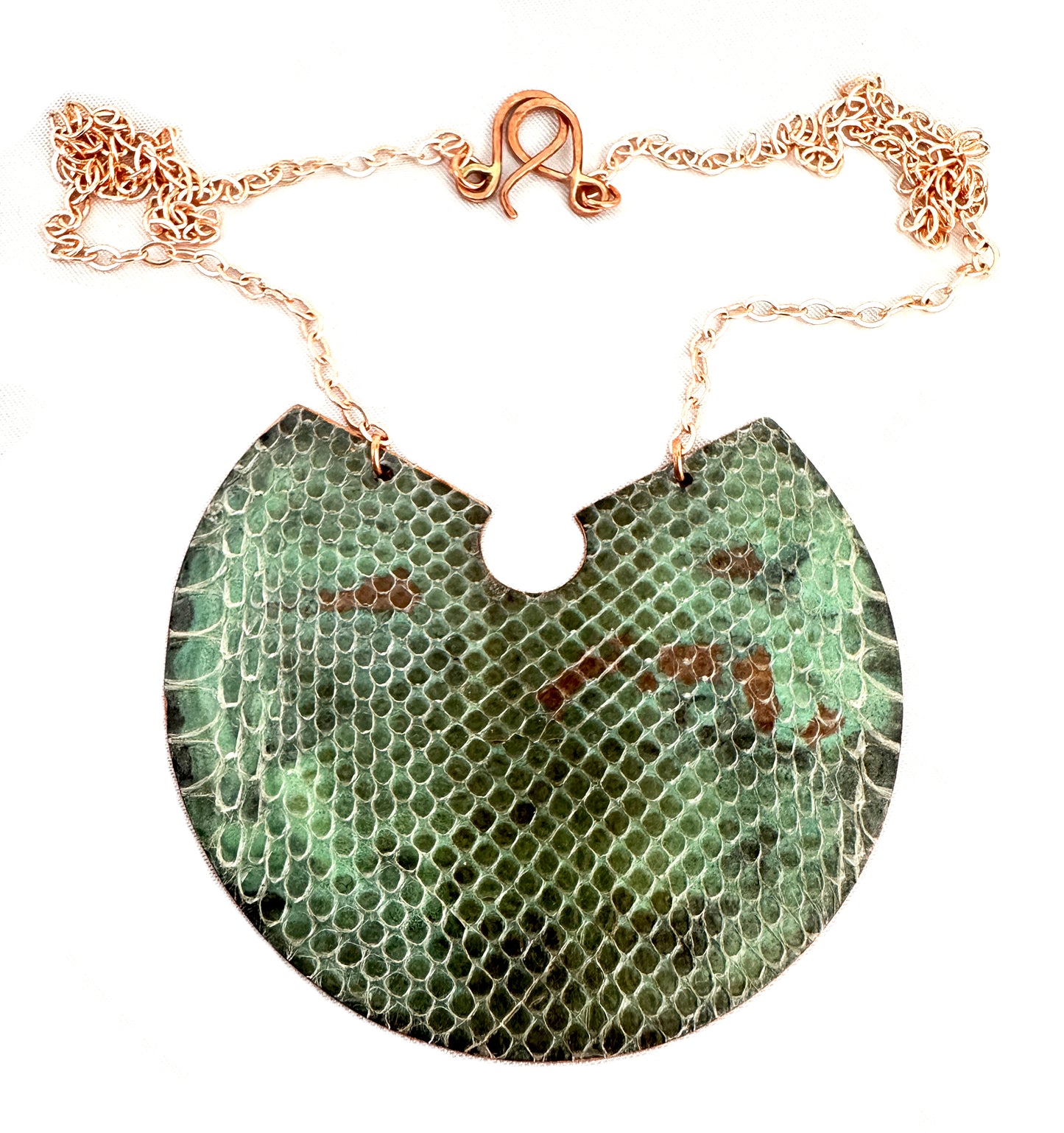 Snake Shed Necklace- Reversible Tiffany Patina- Copper chain