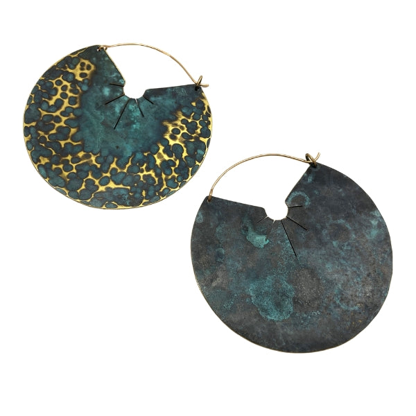 Large Blue Starburst Disc Earrings