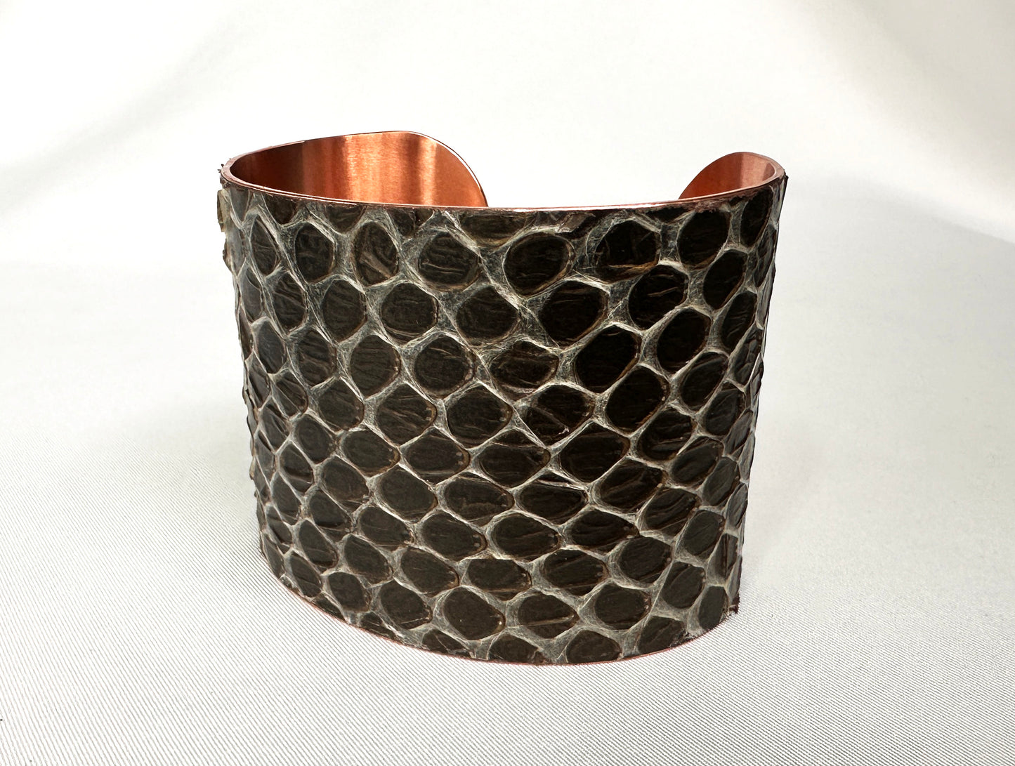 2" Antiqued Copper Snake Shed Cuff Bracelet (Eastern Indigo)
