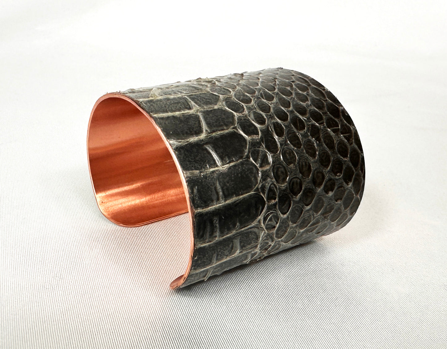 2" Antiqued Copper Snake Shed Cuff Bracelet (Mexican Black Kingsnake)