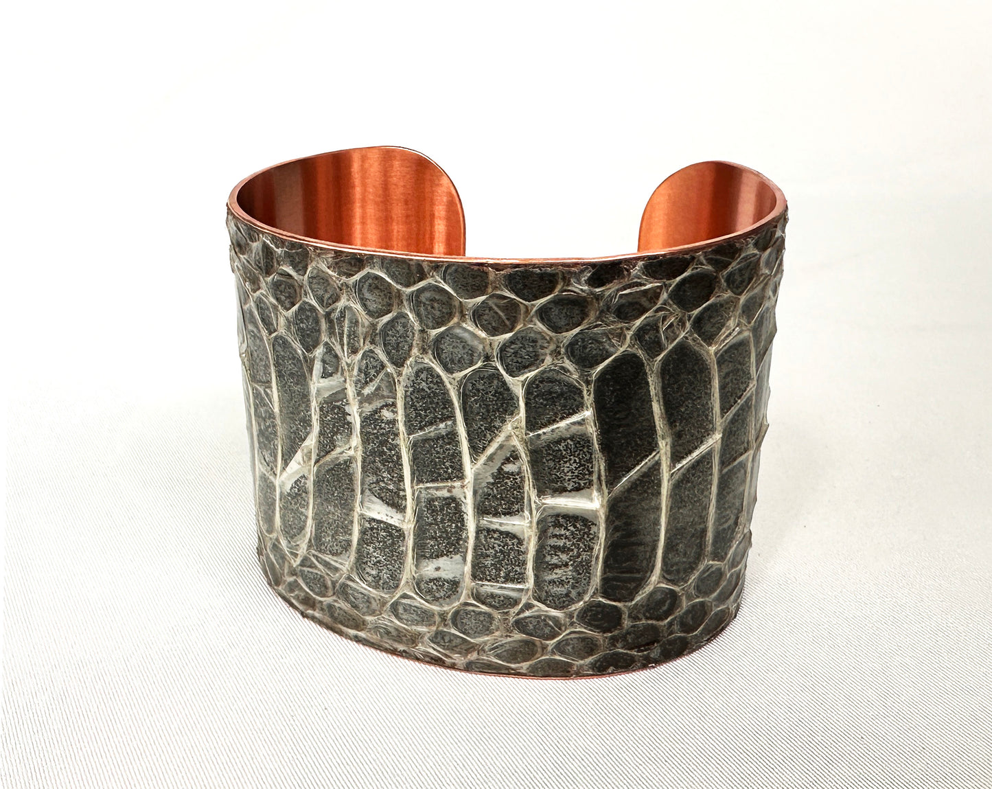 2" Antiqued Copper Snake Shed Cuff Bracelet (Mexican Black Kingsnake)