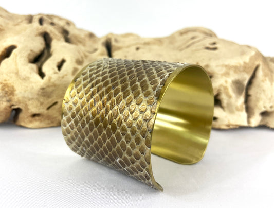 "Anu" Brass Snake Shed Cuff Bracelet