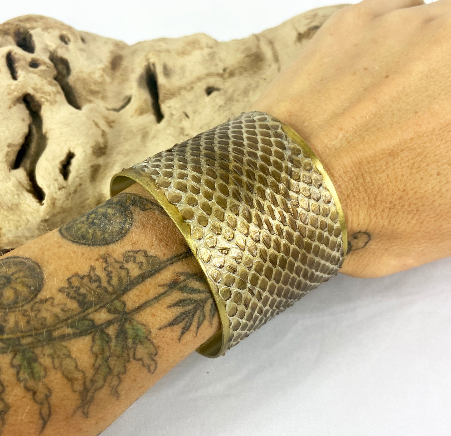 2" Brass Snake Shed Cuff Bracelet (Mexican Black Kingsnake)
