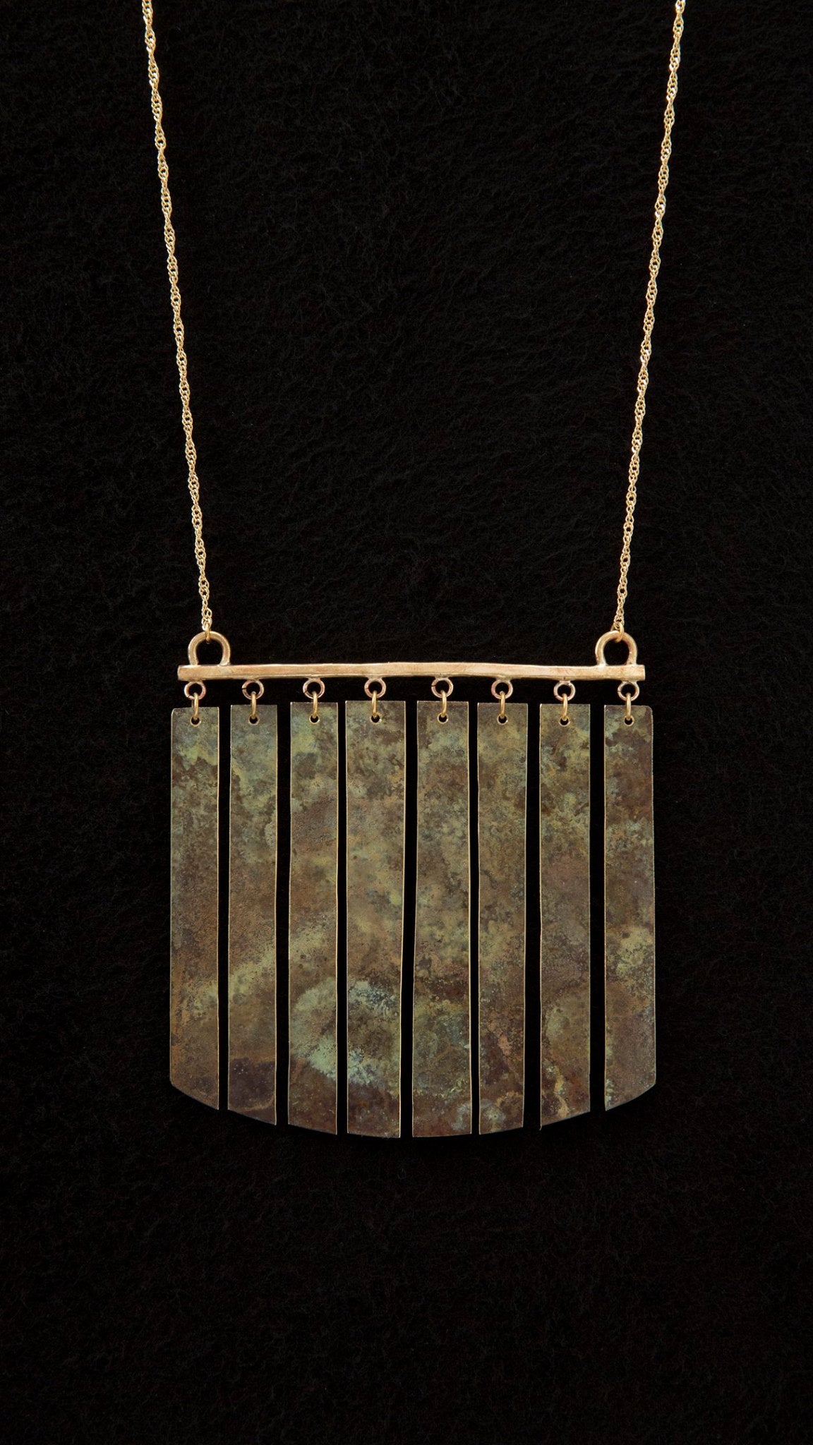 Wearable Brass Patina Painting Necklace