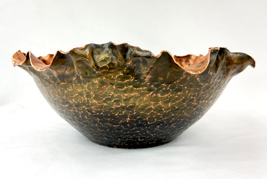 Medium Hammered Copper Floral Serving Bowl
