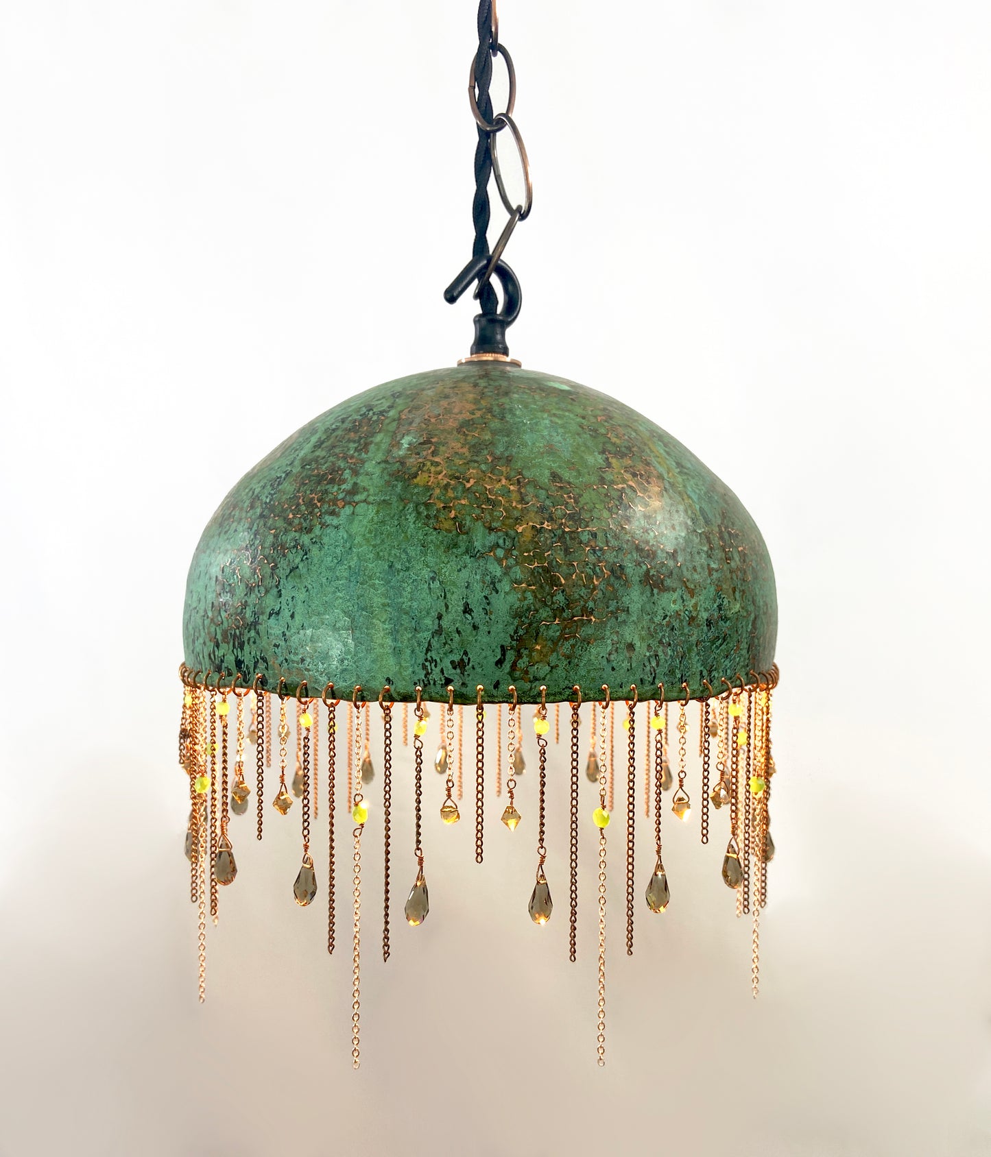 Green Pendant Lamp with Smokey Quartz