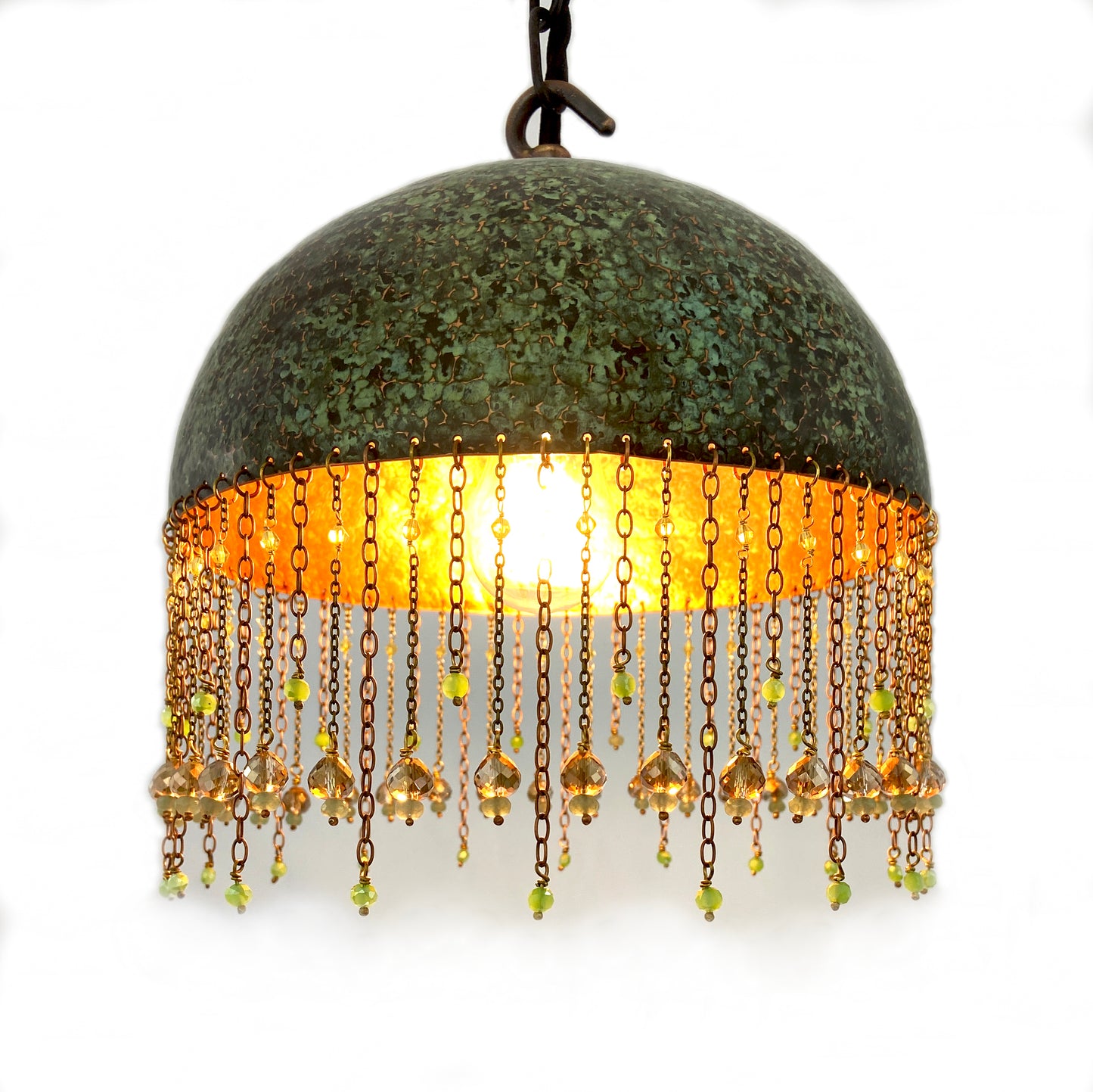 Green Pendant Lamp with crystal & adventurine
