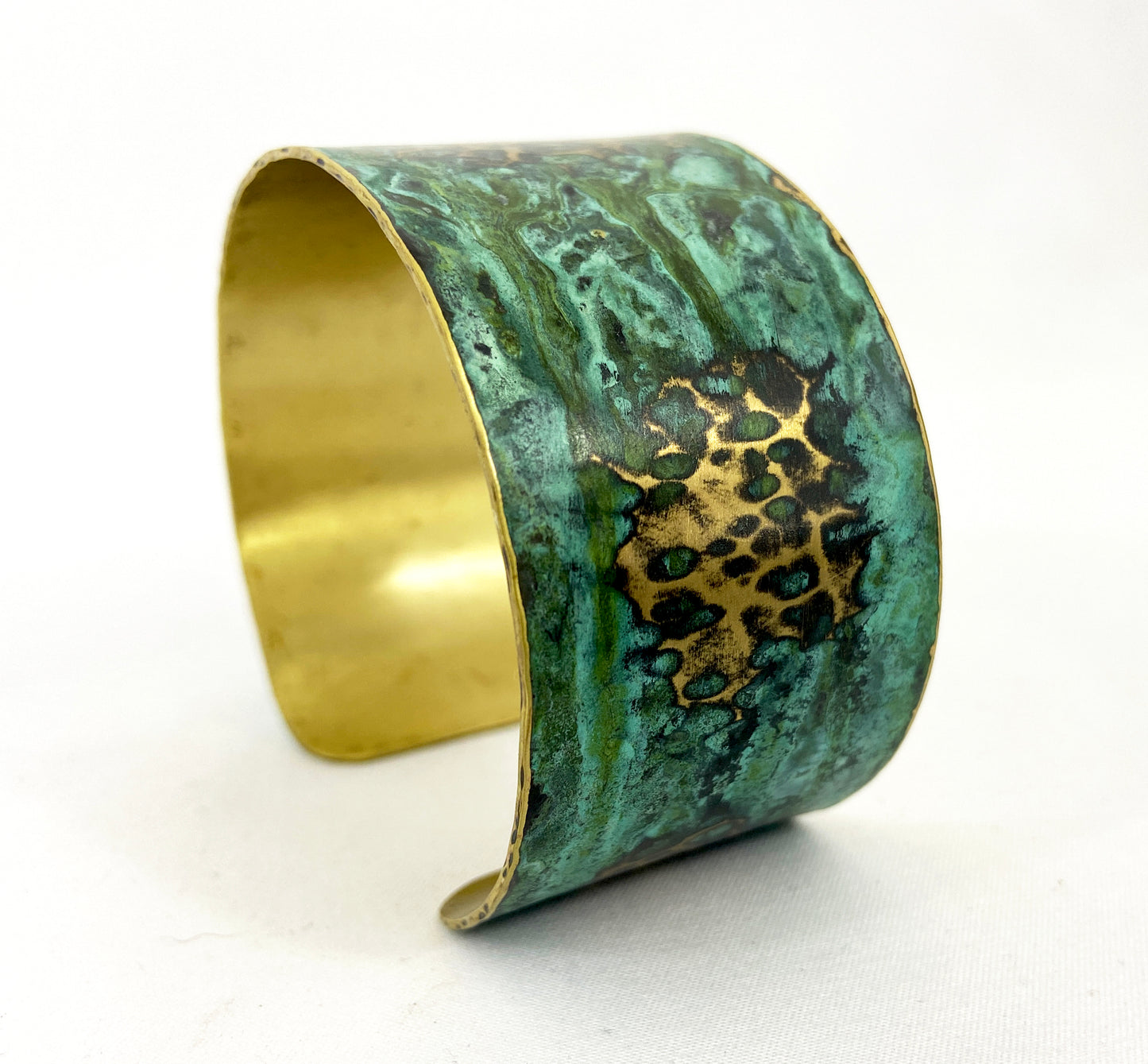 Hammered Green "Crackle" Brass Cuff Bracelet