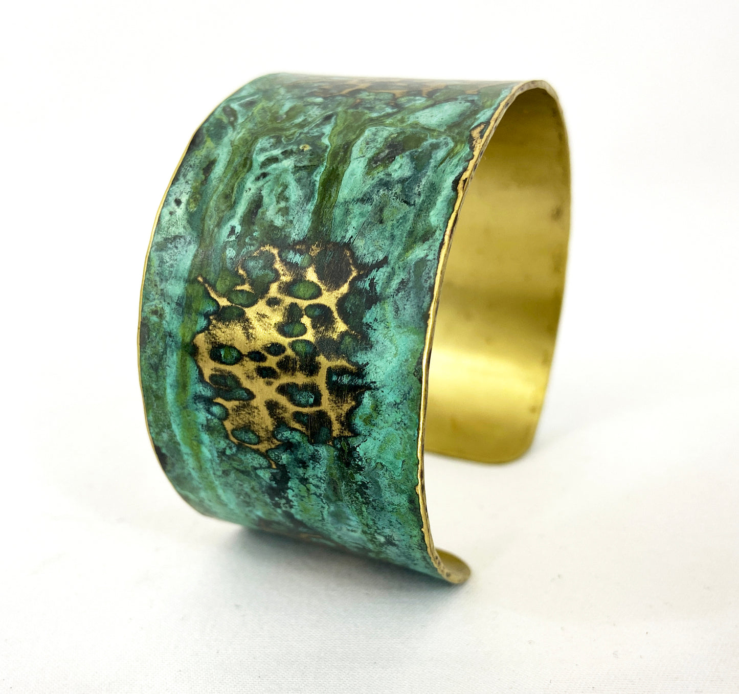 Hammered Green "Crackle" Brass Cuff Bracelet