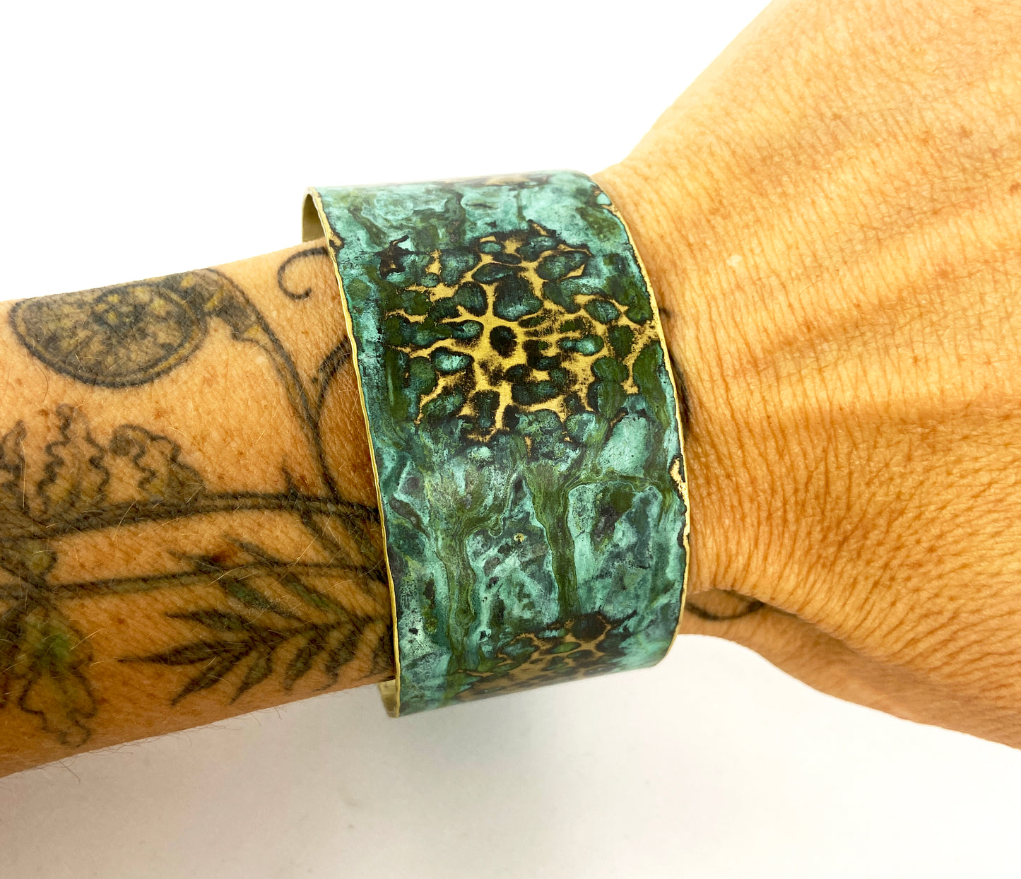 Hammered Green "Crackle" Brass Cuff Bracelet