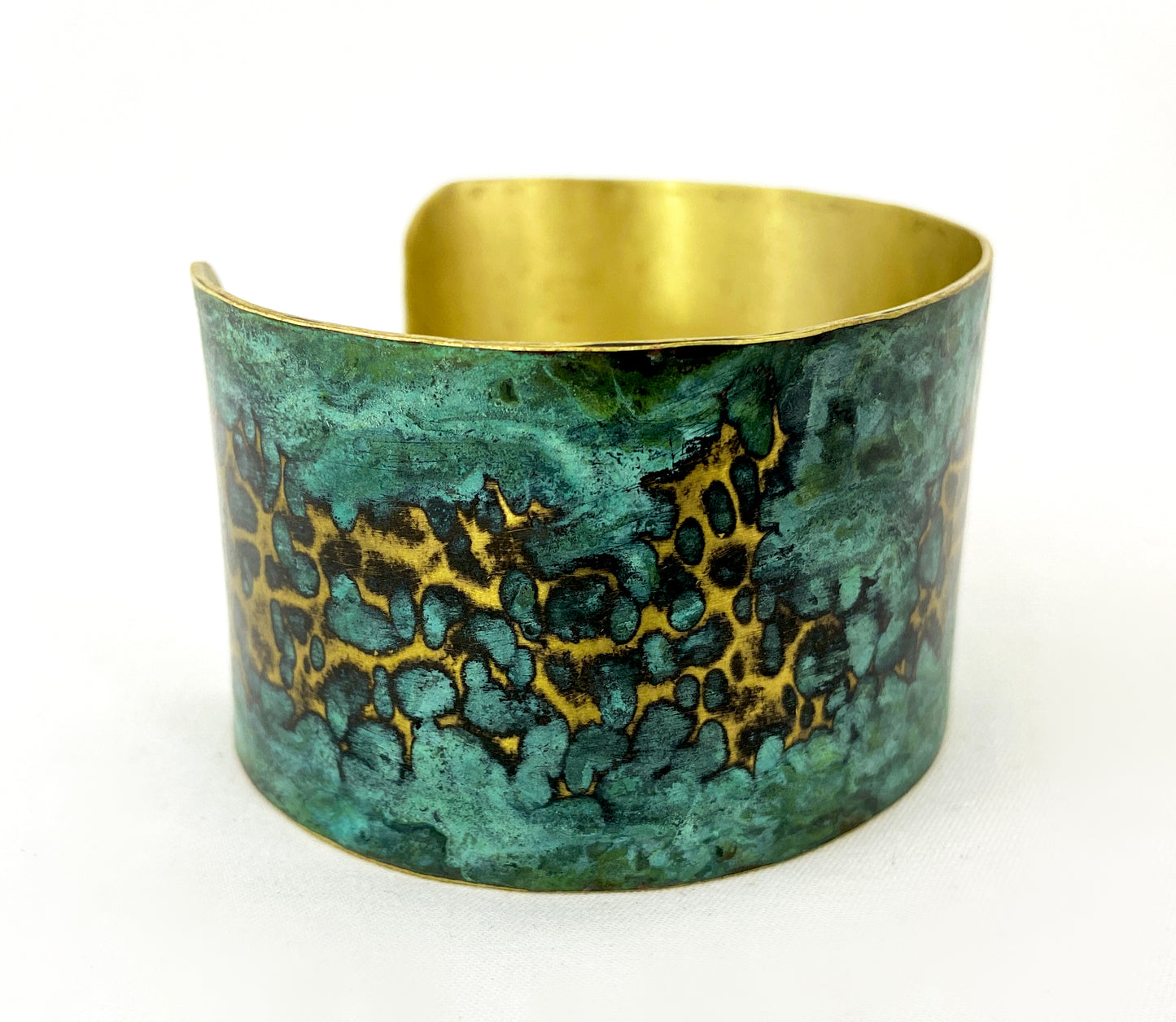 Hammered Green & Blue "Crackle" Brass Cuff Bracelet