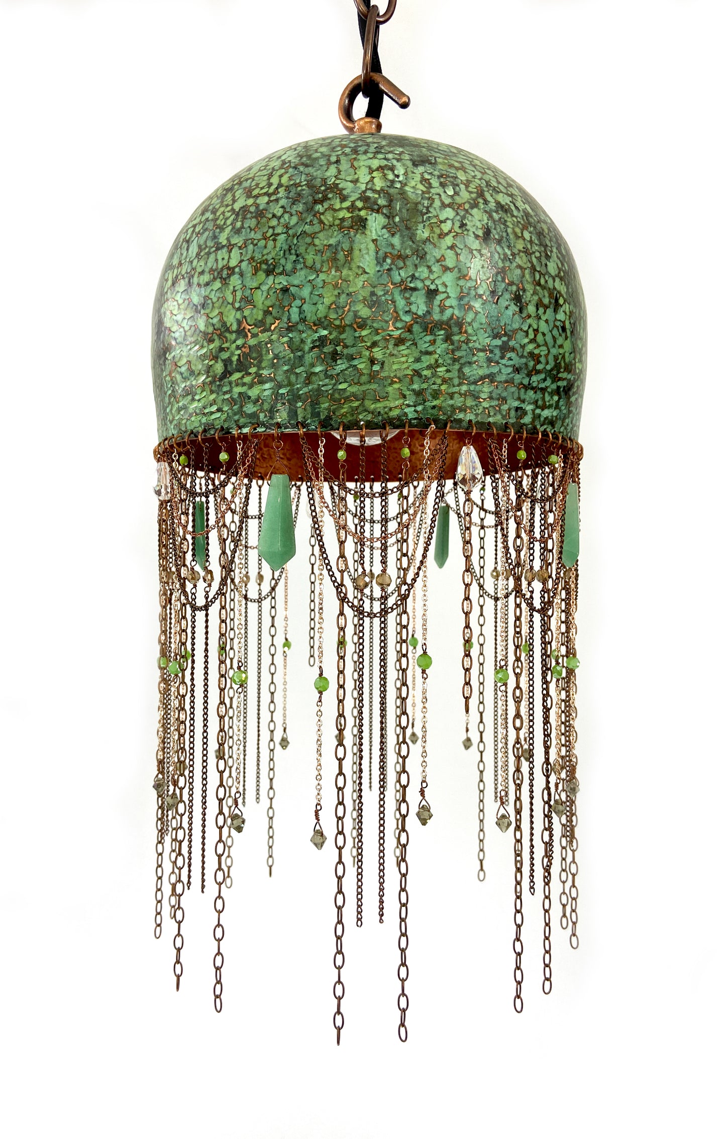 Green Pendant Lamp with Adventurine, Smokey Quartz and Crystal