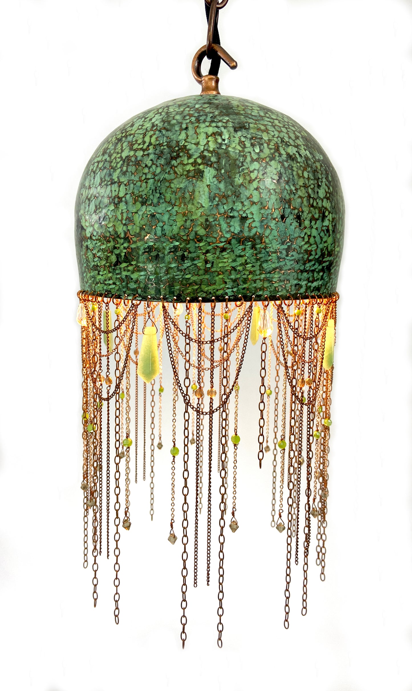Green Pendant Lamp with Adventurine, Smokey Quartz and Crystal