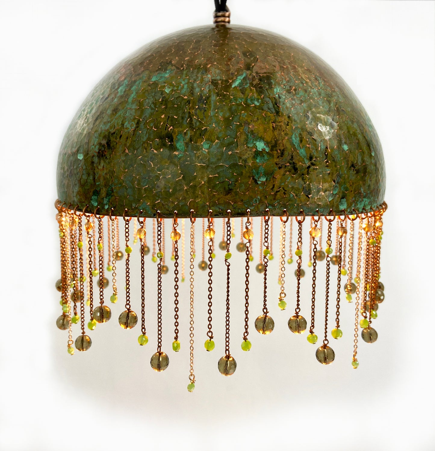 Green Pendant Lamp with Smokey Quartz Rondelles